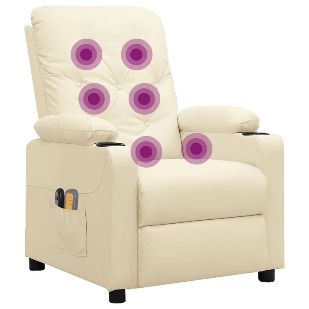 Fotoliu de masaj electric, crem, piele ecologică GartenMobel Dekor