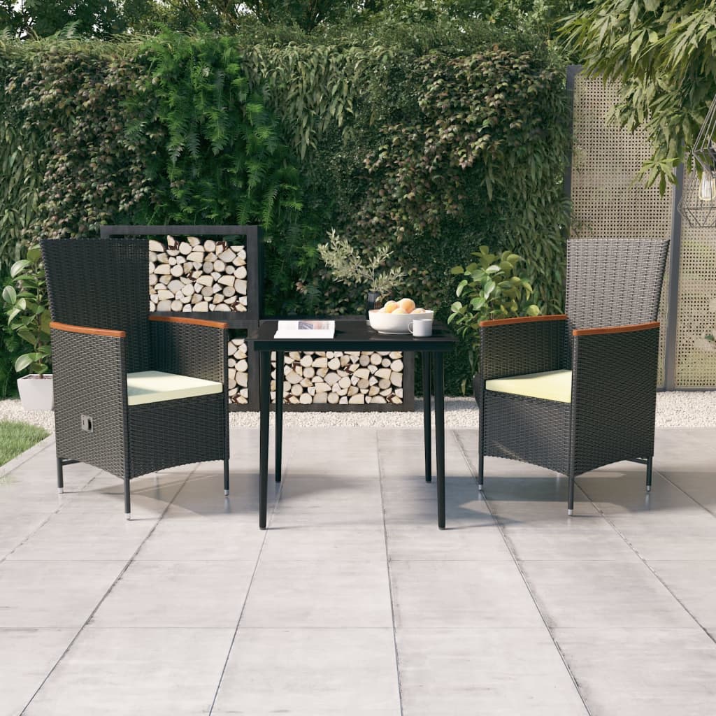 Set mobilier de grădină cu perne, 3 piese, negru GartenMobel Dekor