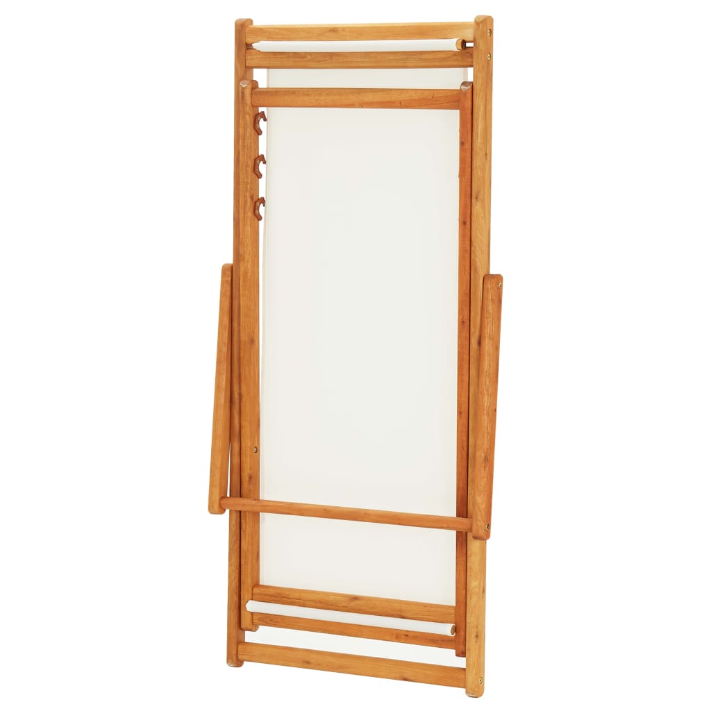 Scaun de plajă pliabil, alb crem, lemn de eucalipt & țesătură GartenMobel Dekor