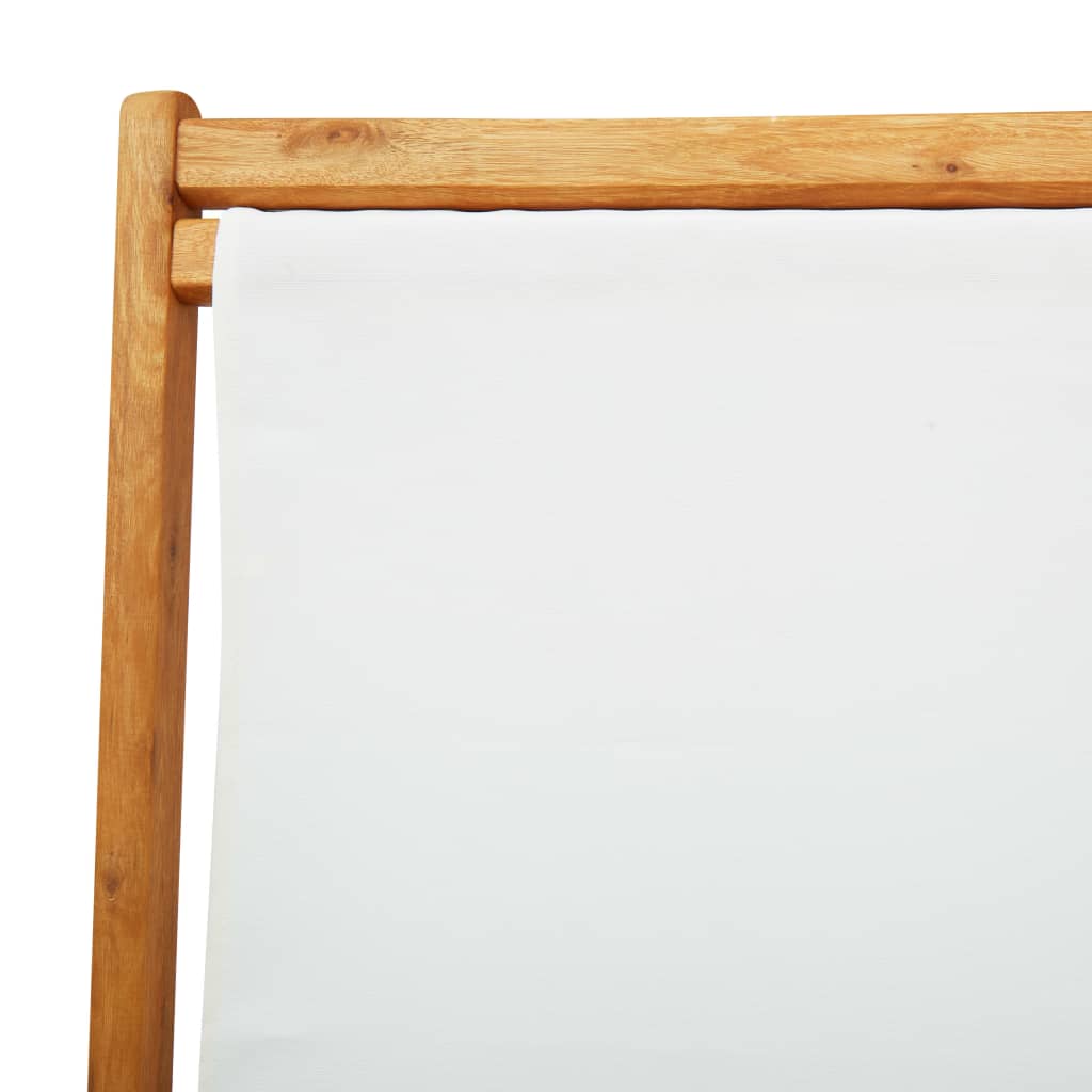 Scaun de plajă pliabil, alb crem, lemn de eucalipt & țesătură GartenMobel Dekor