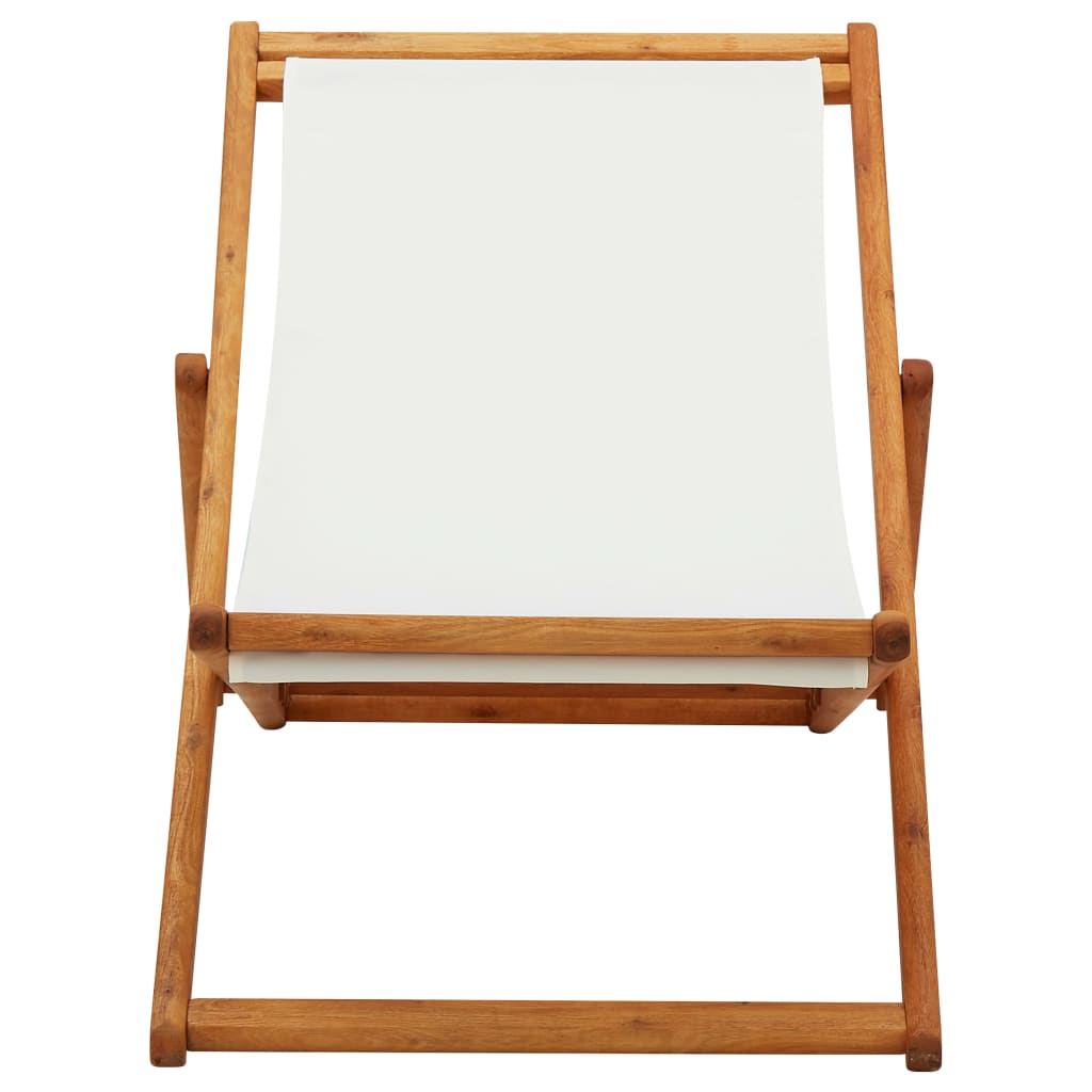 Scaun de plajă pliabil, alb crem, lemn de eucalipt & țesătură GartenMobel Dekor