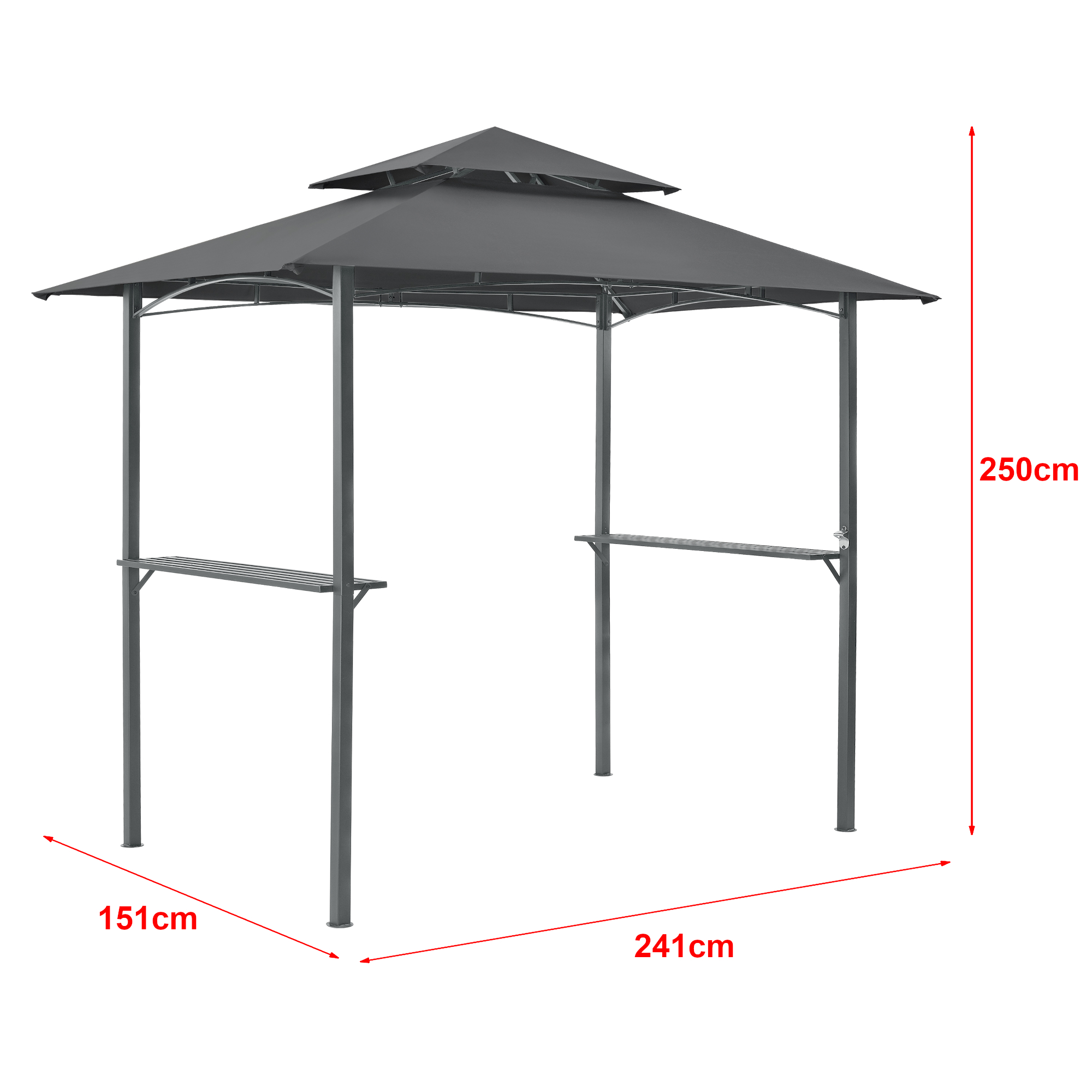 Pavilion pentru grătar Parga 250x241x151 cm, gri închis, cu 2 polițe