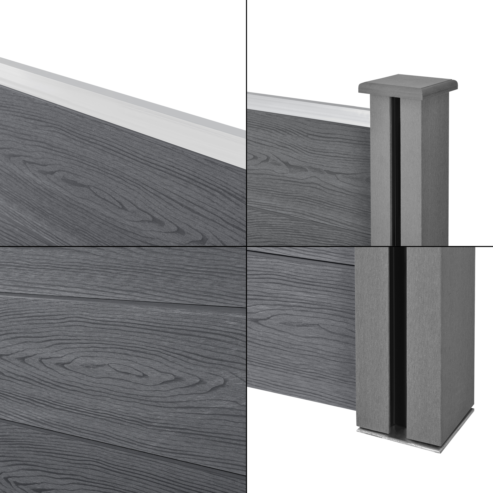 Gard WPC gri cu element inclinat pentru gradina, 183x451 cm