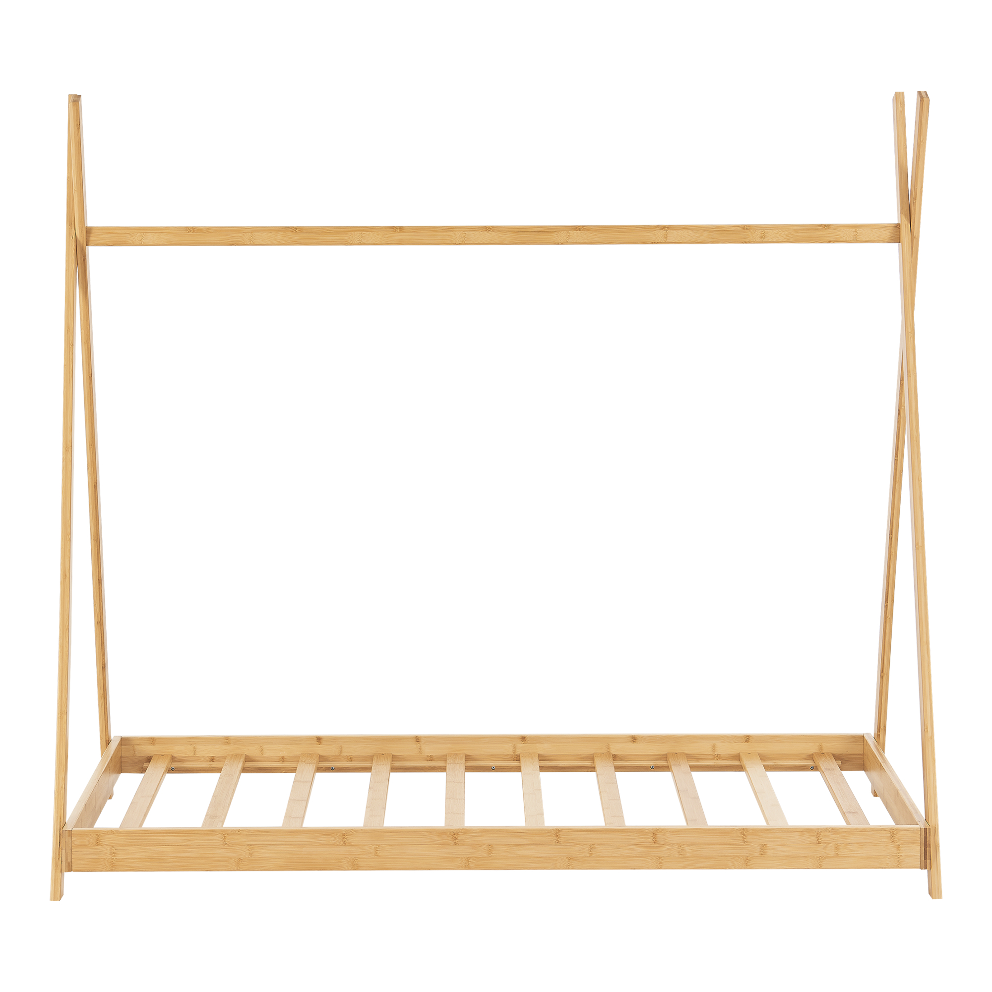 Pat pentru copii tip tipi din bambus 70x140 cm, natur, cu somieră