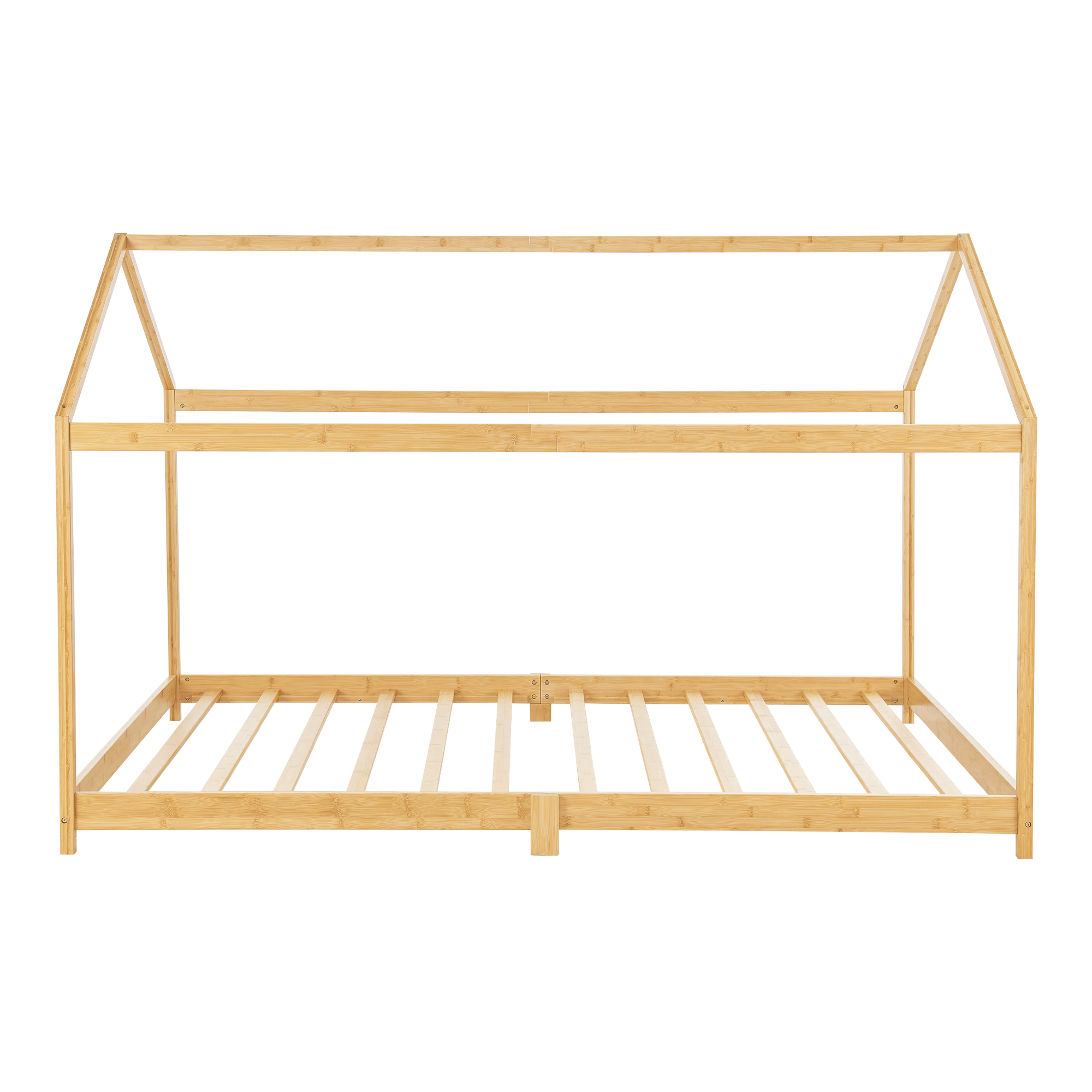 Pat pentru copii tip căsuță 90x200 cm din bambus cu saltea inclusă