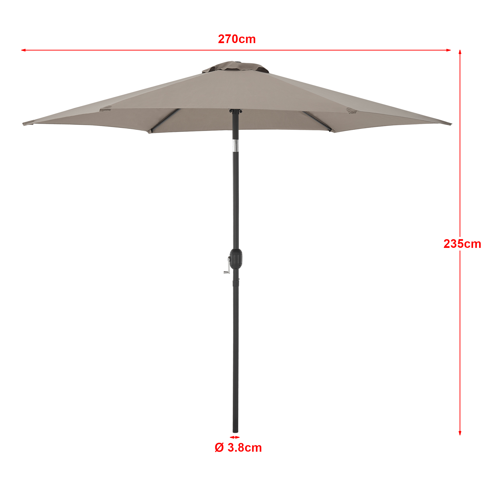 Umbrelă de grădină Altino cu articulație de înclinare, khaki, 270 cm