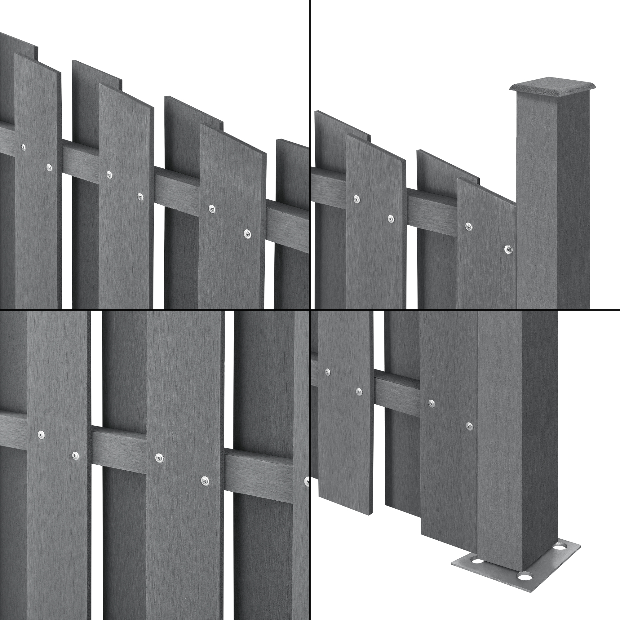 Gard din WPC gri 185x193 cm cu arcada, stalpi si montaj inclus