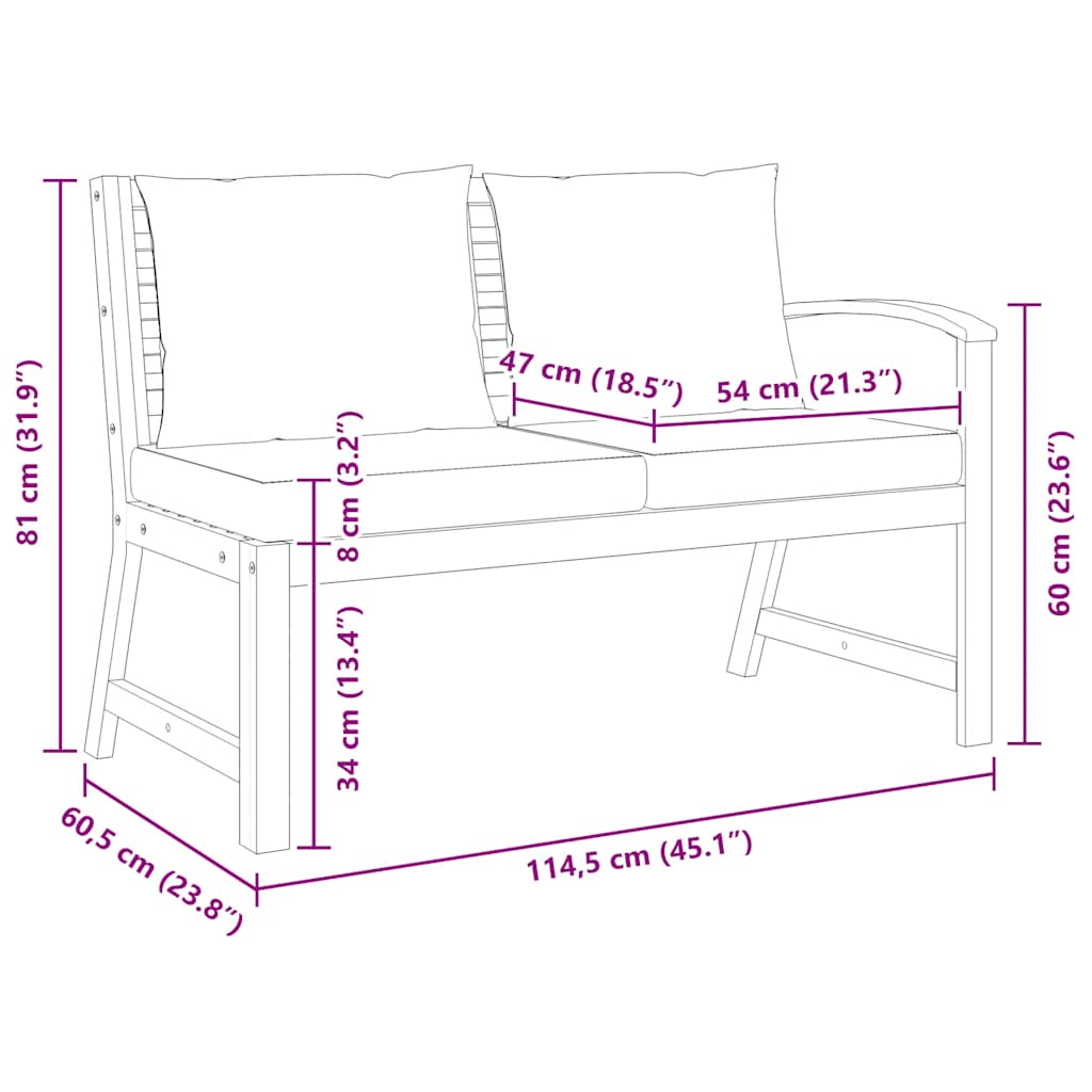 Bancă de grădină, perne gri închis, 114,5 cm, lemn masiv acacia GartenMobel Dekor