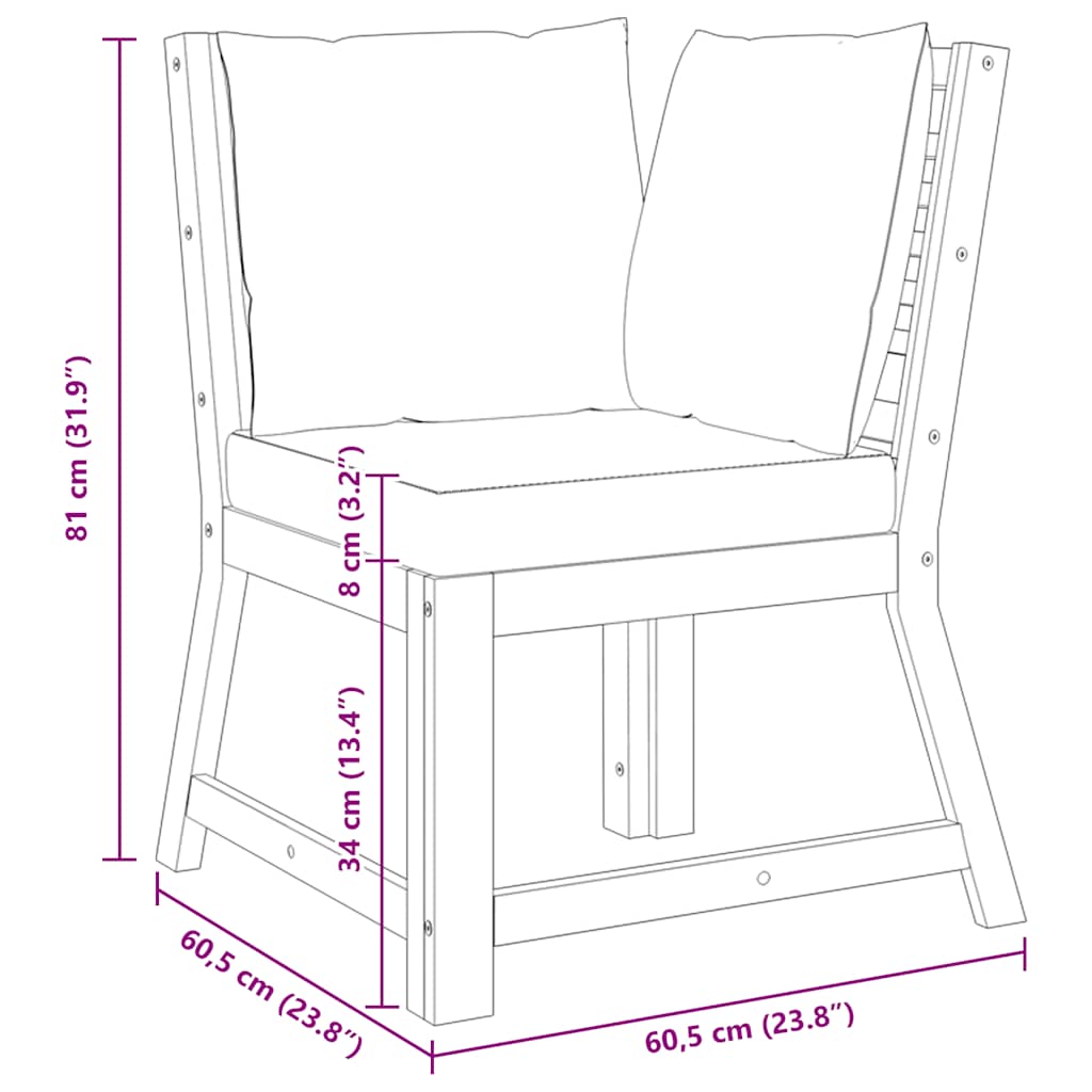 Canapea de colț modulară cu perne crem, lemn masiv de acacia GartenMobel Dekor