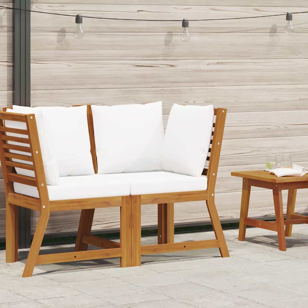 Canapea de colț modulară cu perne crem, lemn masiv de acacia GartenMobel Dekor