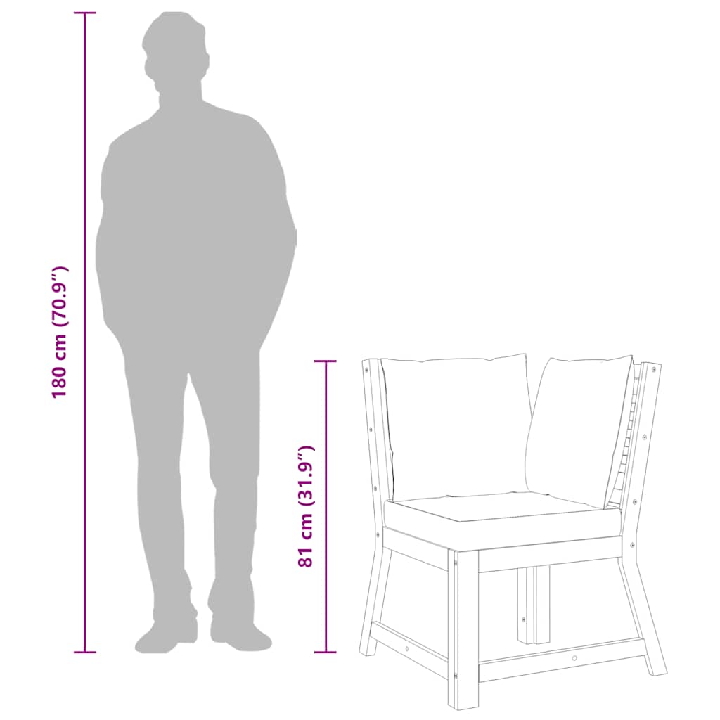 Canapea de colț modulară cu perne crem, lemn masiv de acacia GartenMobel Dekor