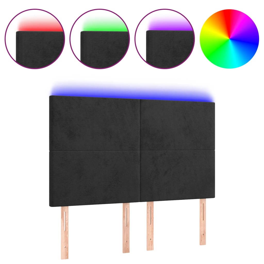 Tăblie de pat cu LED, negru, 144x5x118/128 cm, catifea GartenMobel Dekor