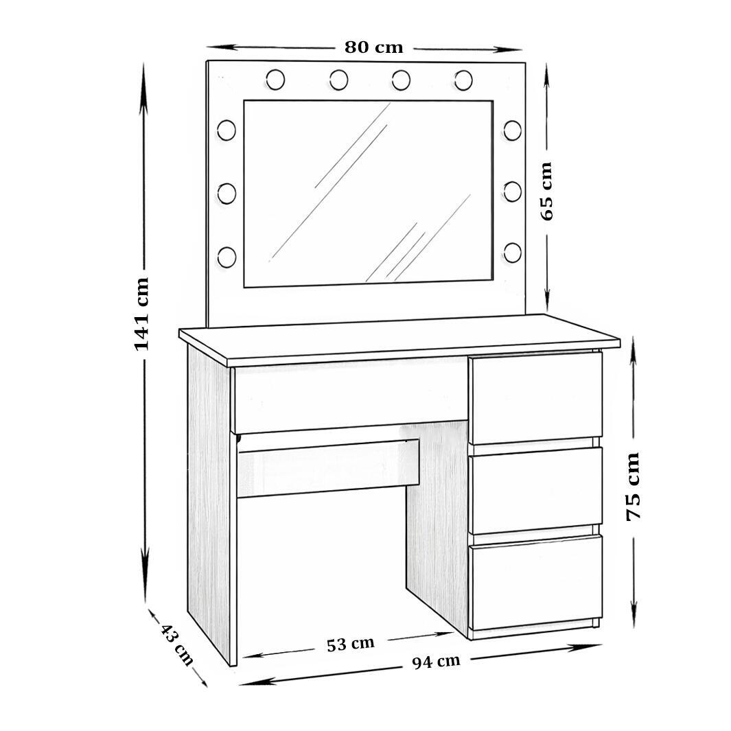 Masa de toaleta/machiaj, Irina, wenge + scaun Noto, negru, cu oglinda si LED-uri, 94x43x141 cm GartenVIP DiyLine