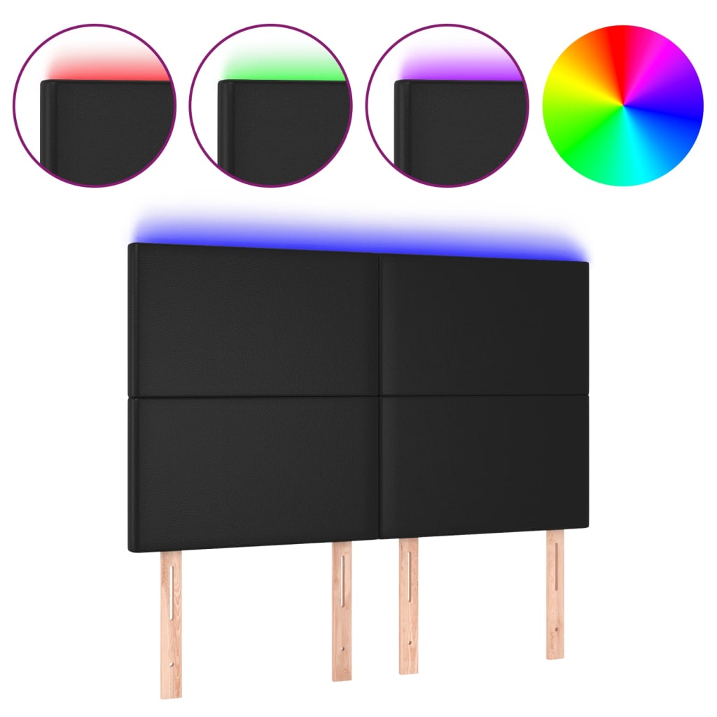 Tăblie de pat cu LED, negru, 144x5x118/128 cm, piele ecologică GartenMobel Dekor