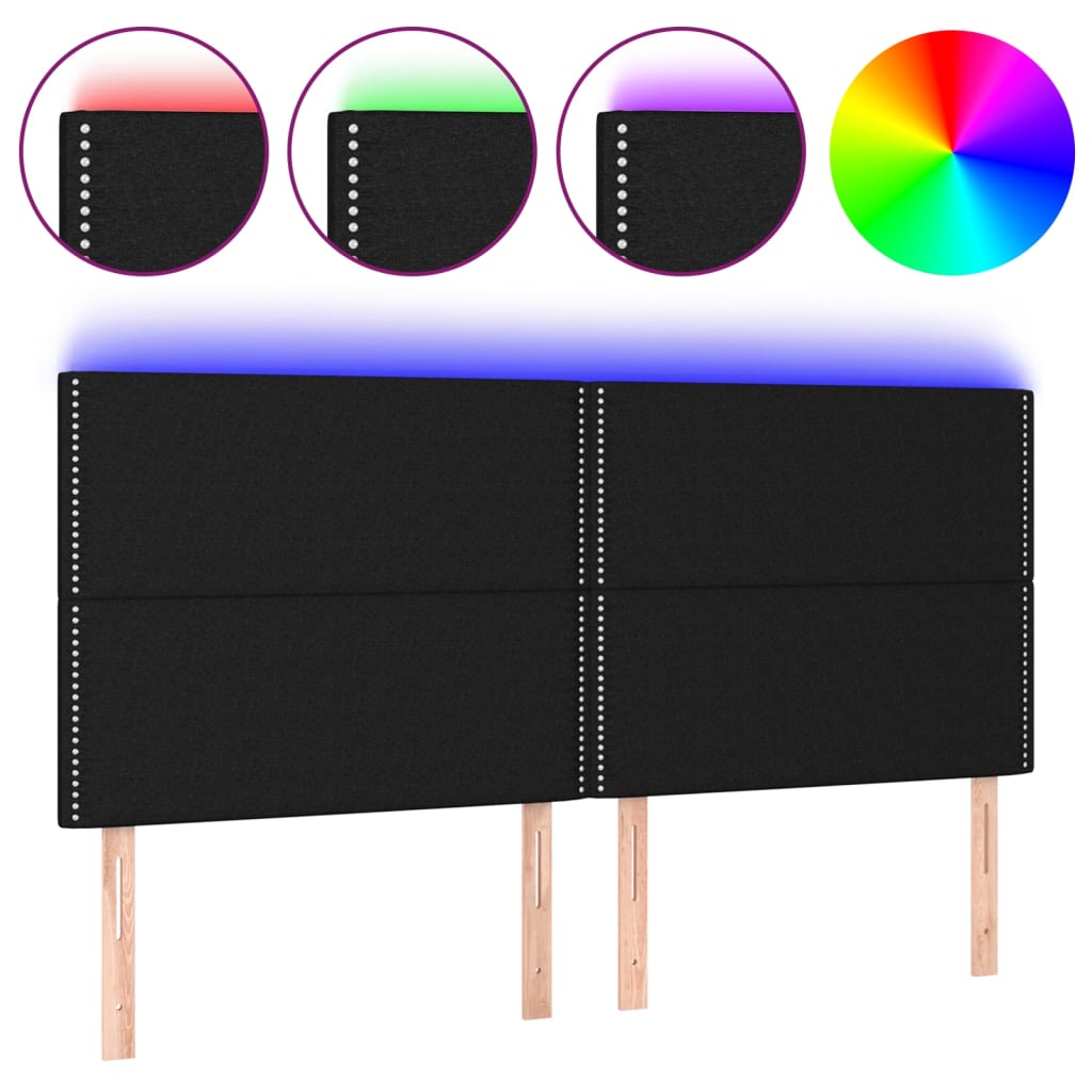 Tăblie de pat cu LED, negru, 160x5x118/128 cm, textil GartenMobel Dekor