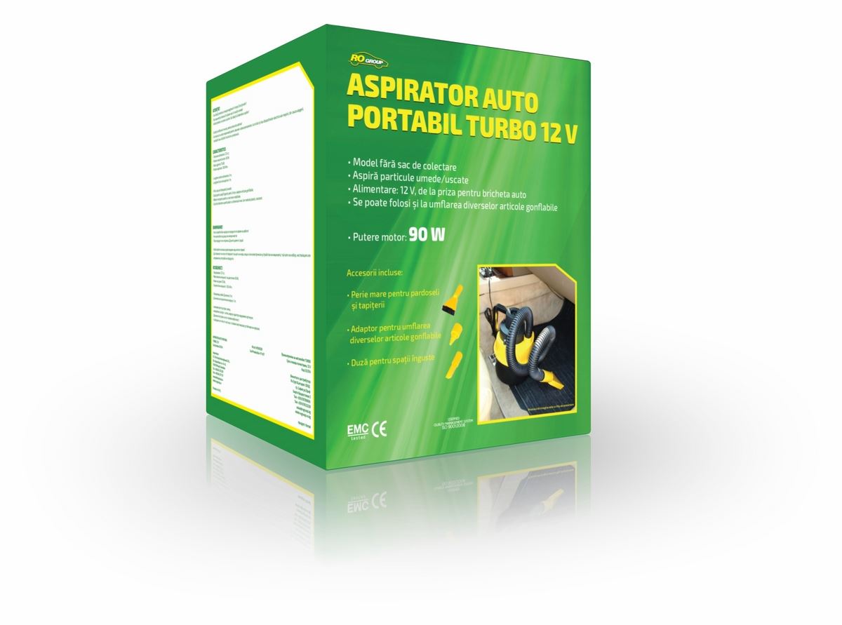 Aspirator auto RoGroup 12V 90W cu funcție aspirare și umflare