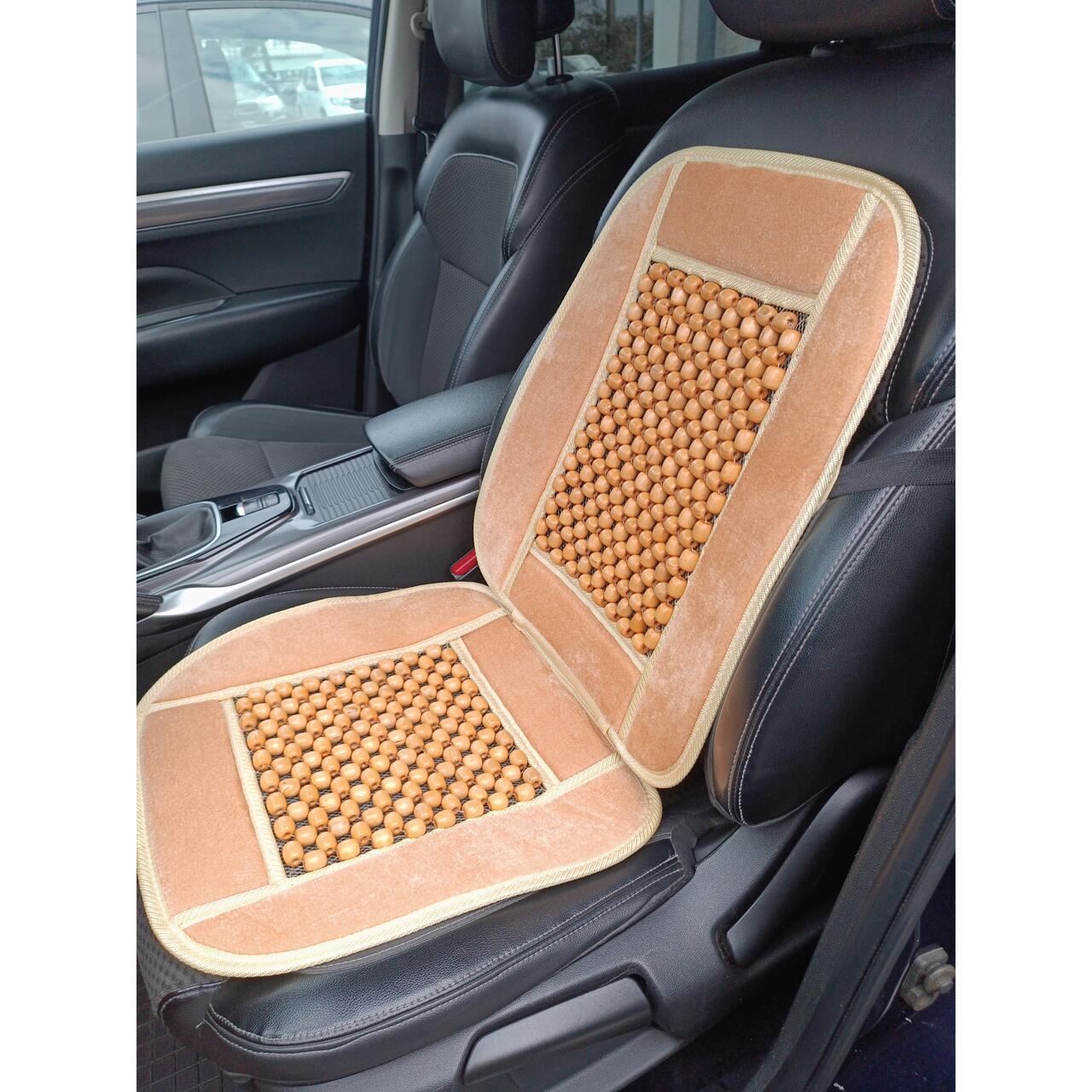 Husă pentru scaun auto RoGroup cu bile din lemn, bej, 90 x 44 cm