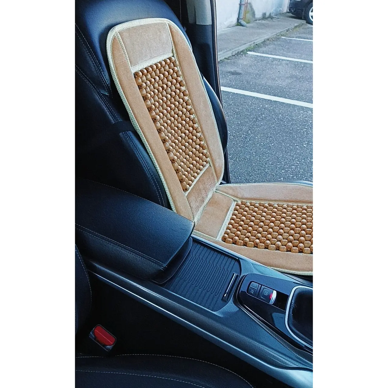 Husă pentru scaun auto RoGroup cu bile din lemn, bej, 90 x 44 cm