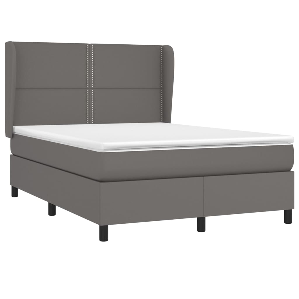 Pat box spring cu saltea, gri, 140x190 cm, piele ecologică GartenMobel Dekor