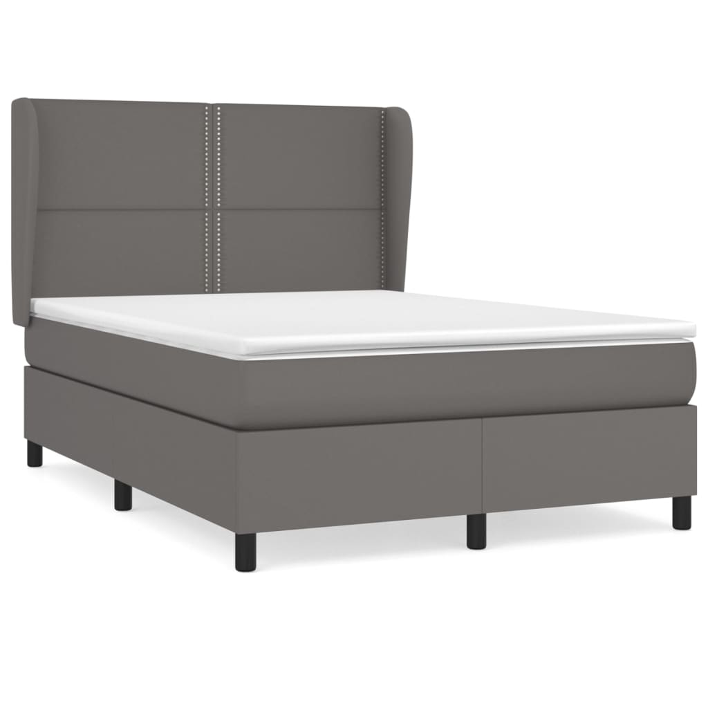 Pat box spring cu saltea, gri, 140x190 cm, piele ecologică GartenMobel Dekor