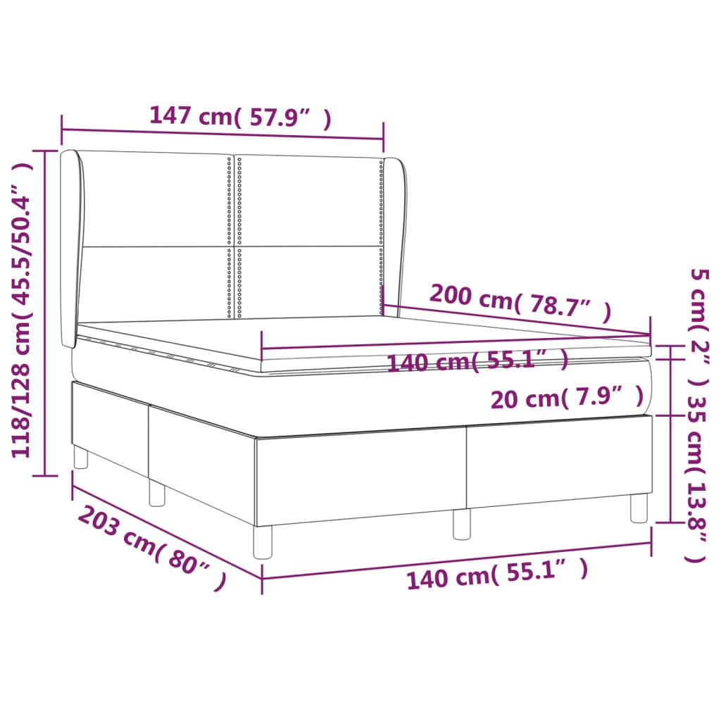 Pat box spring cu saltea, gri, 140x200 cm, piele ecologică GartenMobel Dekor