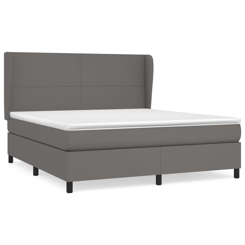 Pat box spring cu saltea, gri, 160x200 cm, piele ecologică GartenMobel Dekor