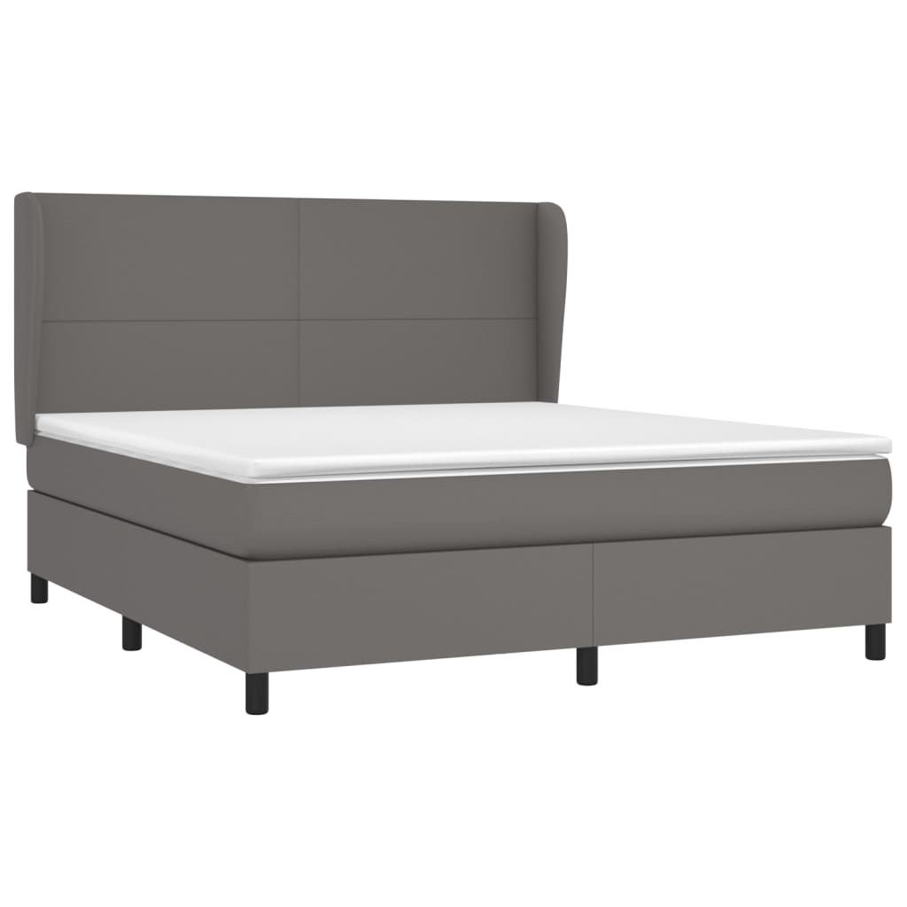 Pat box spring cu saltea, gri, 160x200 cm, piele ecologică GartenMobel Dekor