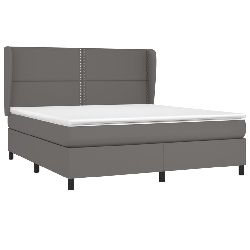 Pat box spring cu saltea, gri, 180x200 cm, piele ecologică GartenMobel Dekor