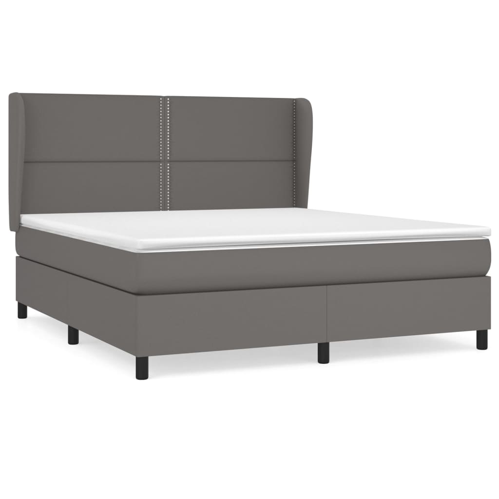 Pat box spring cu saltea, gri, 180x200 cm, piele ecologică GartenMobel Dekor