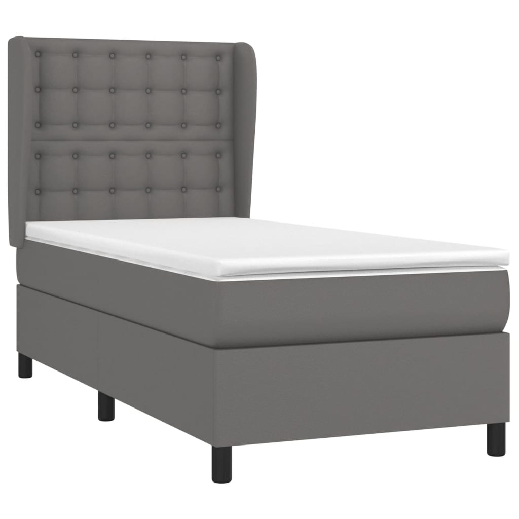 Pat box spring cu saltea, gri, 80x200 cm, piele ecologică GartenMobel Dekor