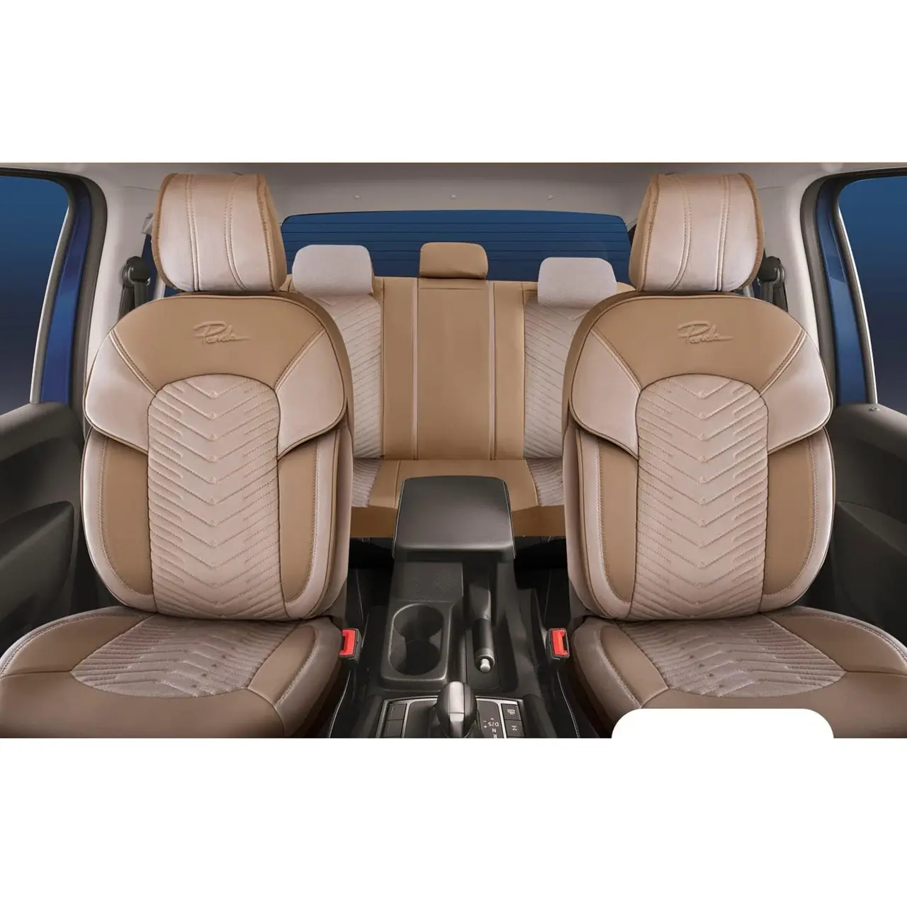 Set huse scaune auto Panda Dubai bej, textil si piele ecologica, 11 piese