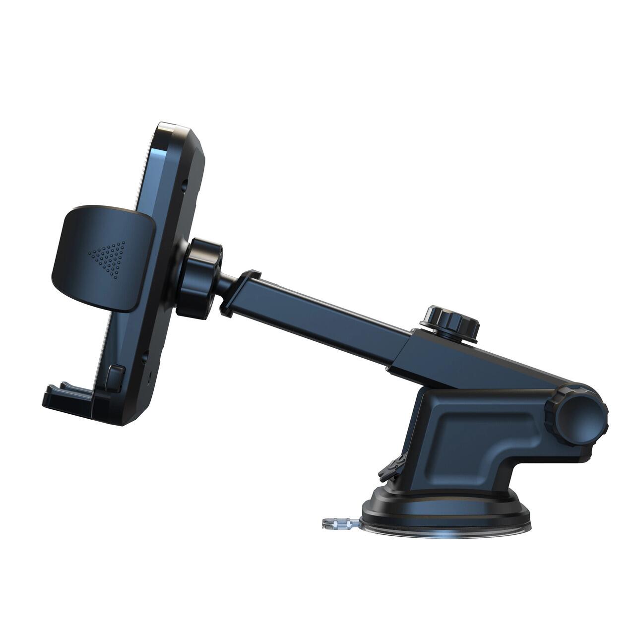 Suport auto telefon Siegbert cu ventuza, brat reglabil, rotire 360°, negru