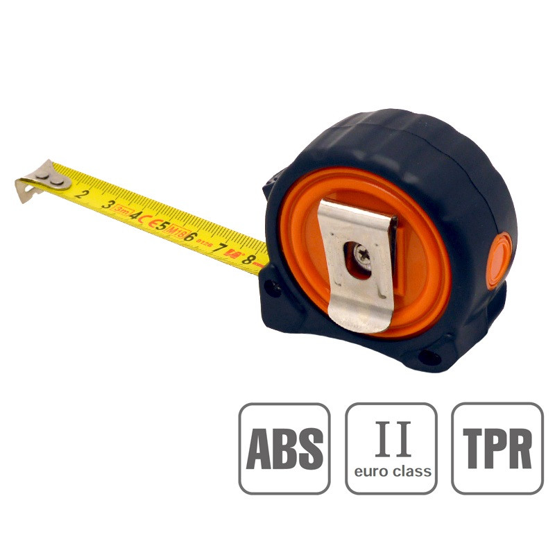 Ruleta cauciucata 3 m cu carcasa ABS+TPR si banda 16 mm