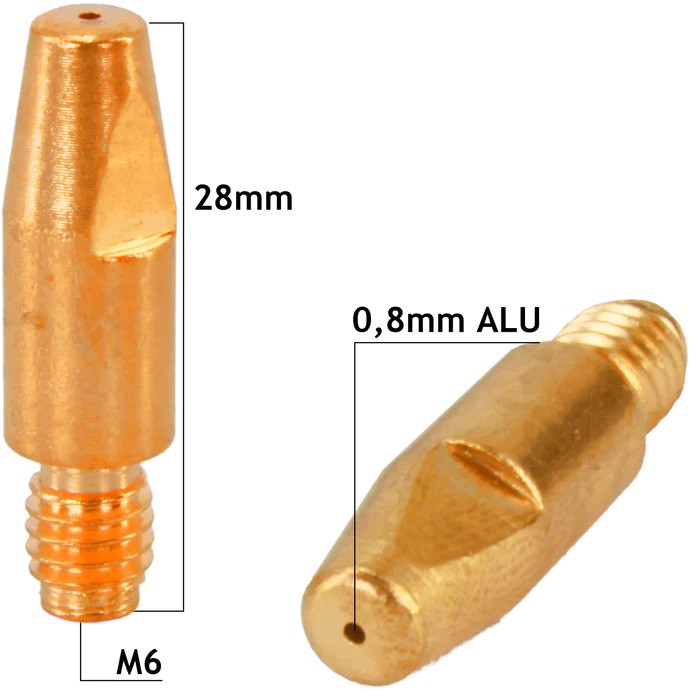 Duza de contact pentru sarma de aluminiu 0,8 mm, M6x28 mm MIG-MAG