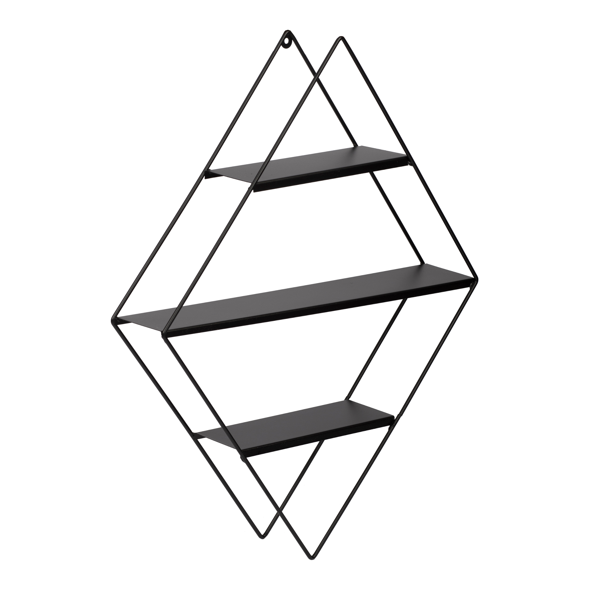 Raft de perete metalic tip romb cu 3 polite, negru, 50x9x66 cm