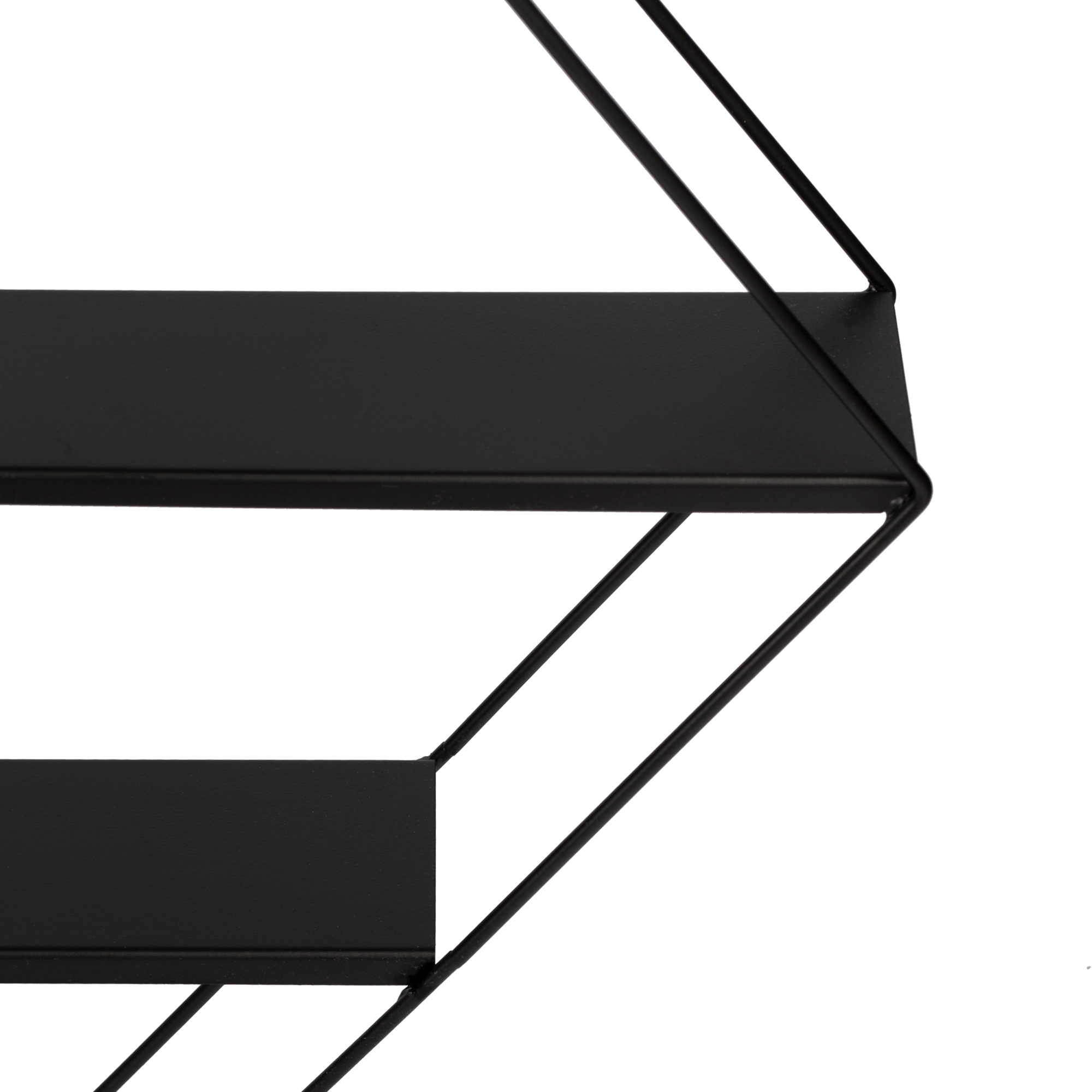 Raft de perete metalic tip romb cu 3 polite, negru, 50x9x66 cm