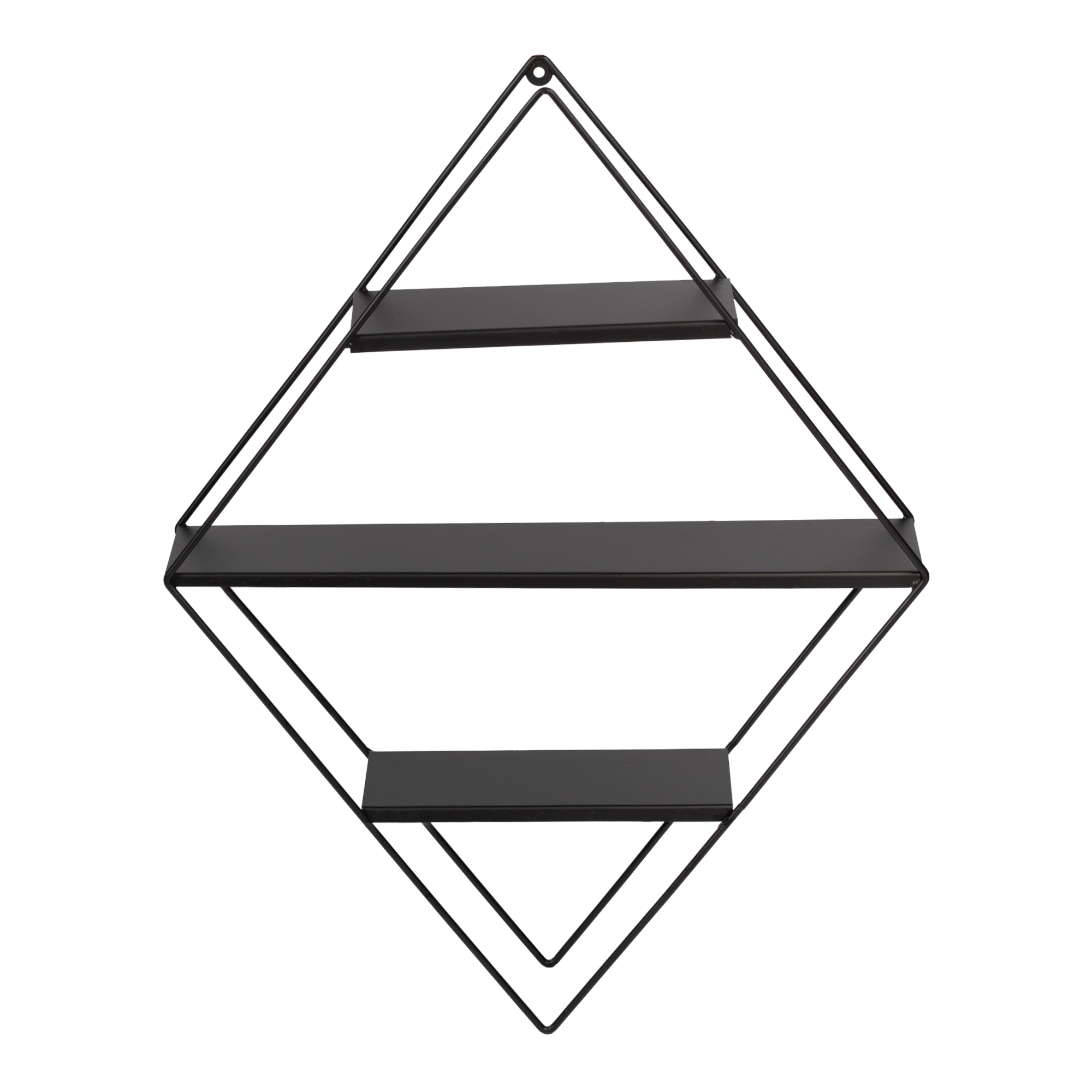 Raft de perete metalic tip romb cu 3 polite, negru, 50x9x66 cm