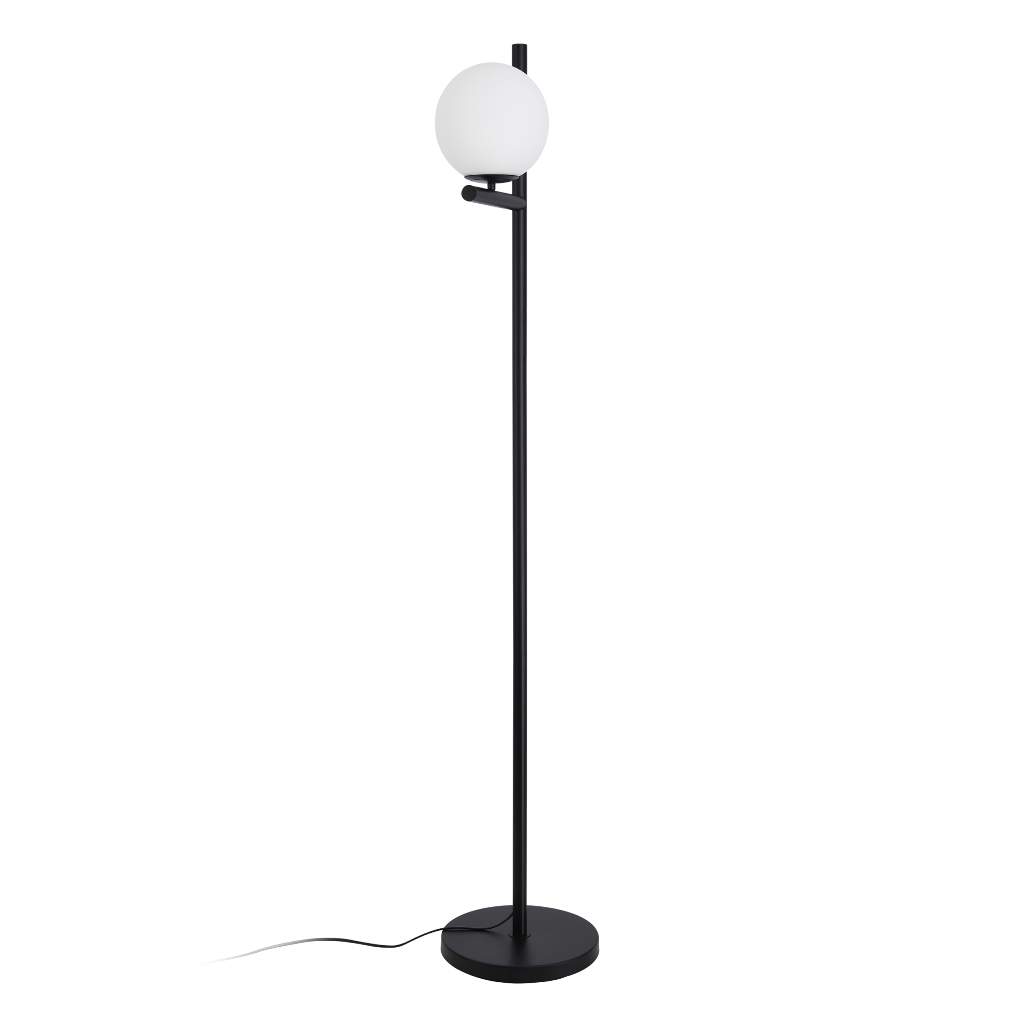 Lampadar modern Aberdaron alb-negru din metal si sticla, 154 cm