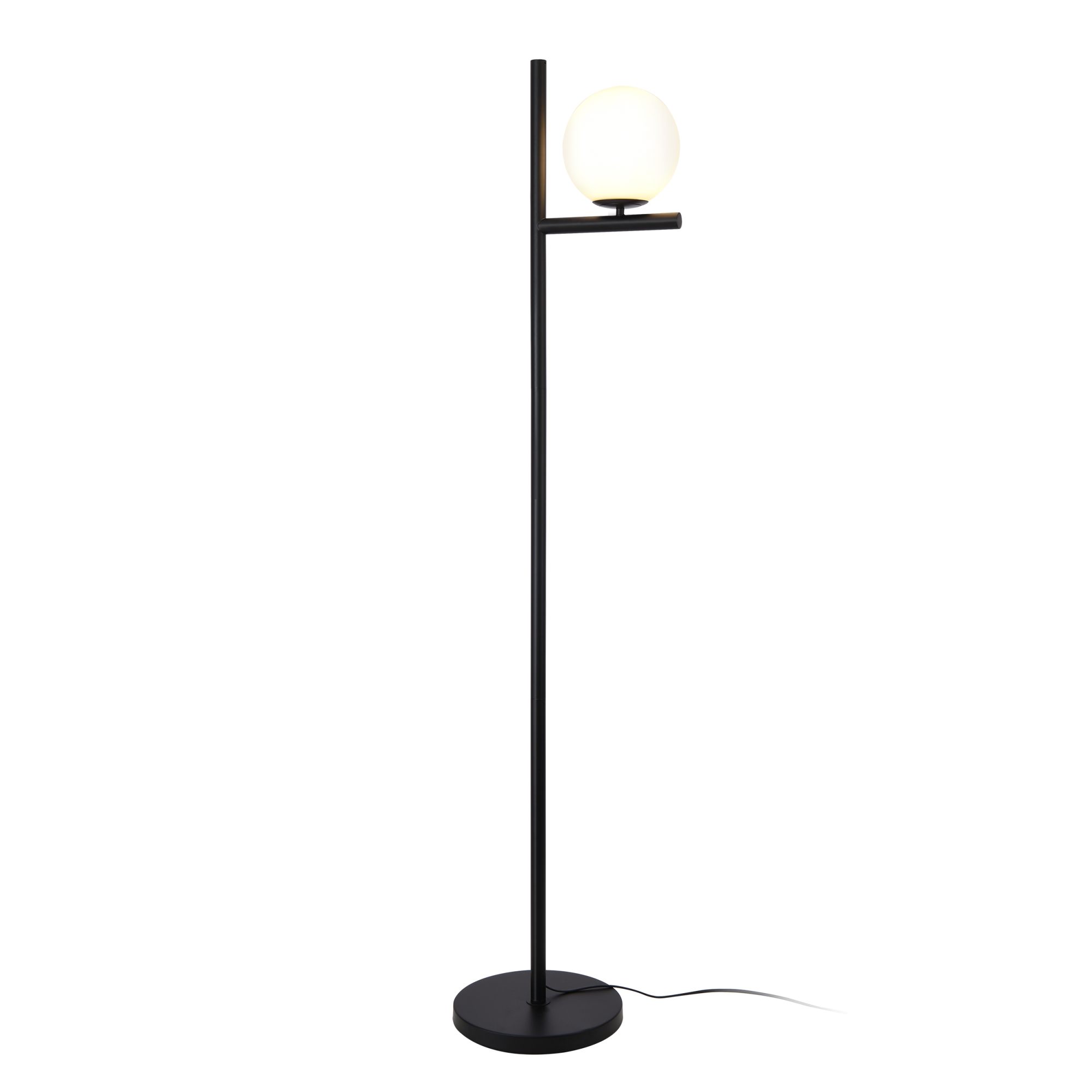 Lampadar modern Aberdaron alb-negru din metal si sticla, 154 cm
