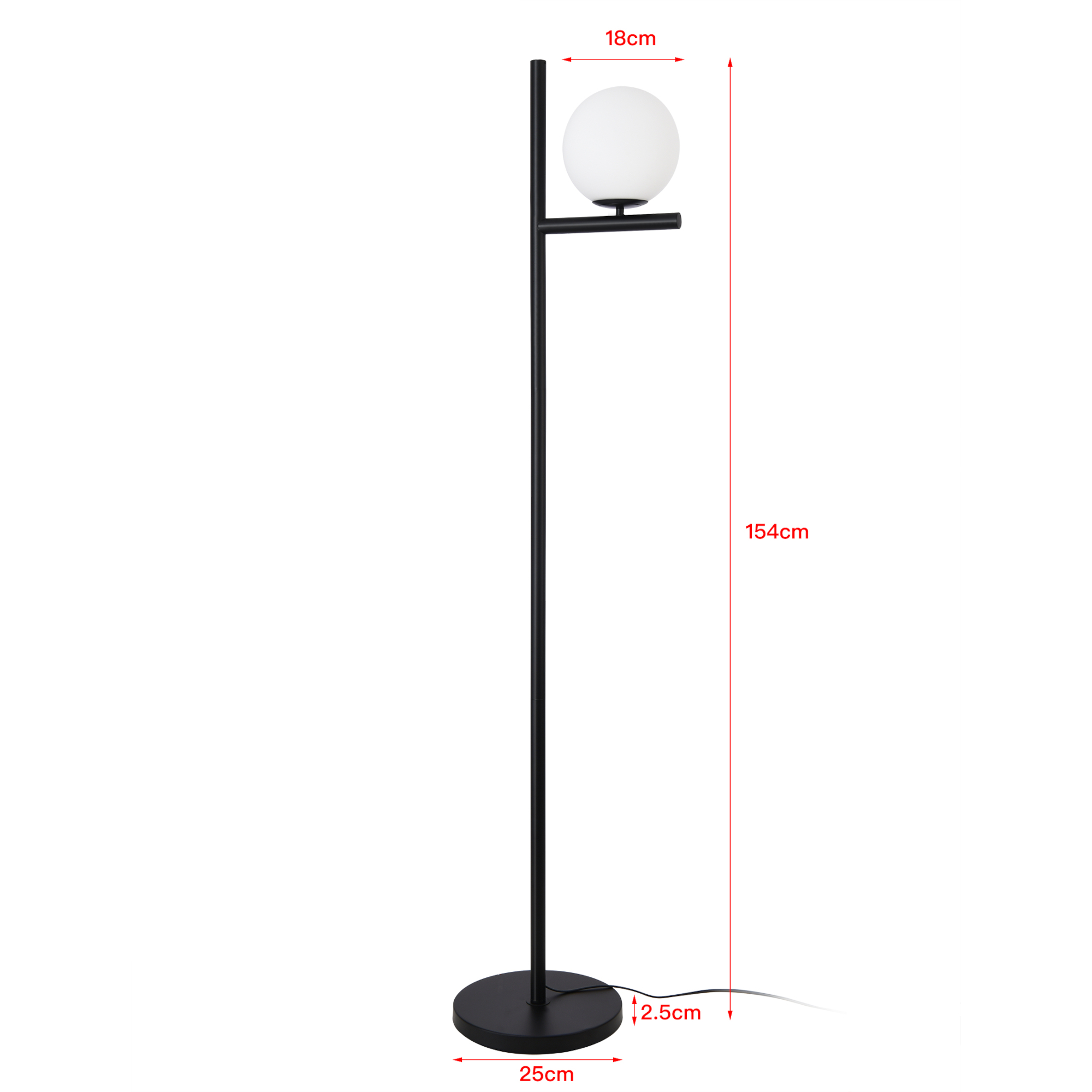 Lampadar modern Aberdaron alb-negru din metal si sticla, 154 cm