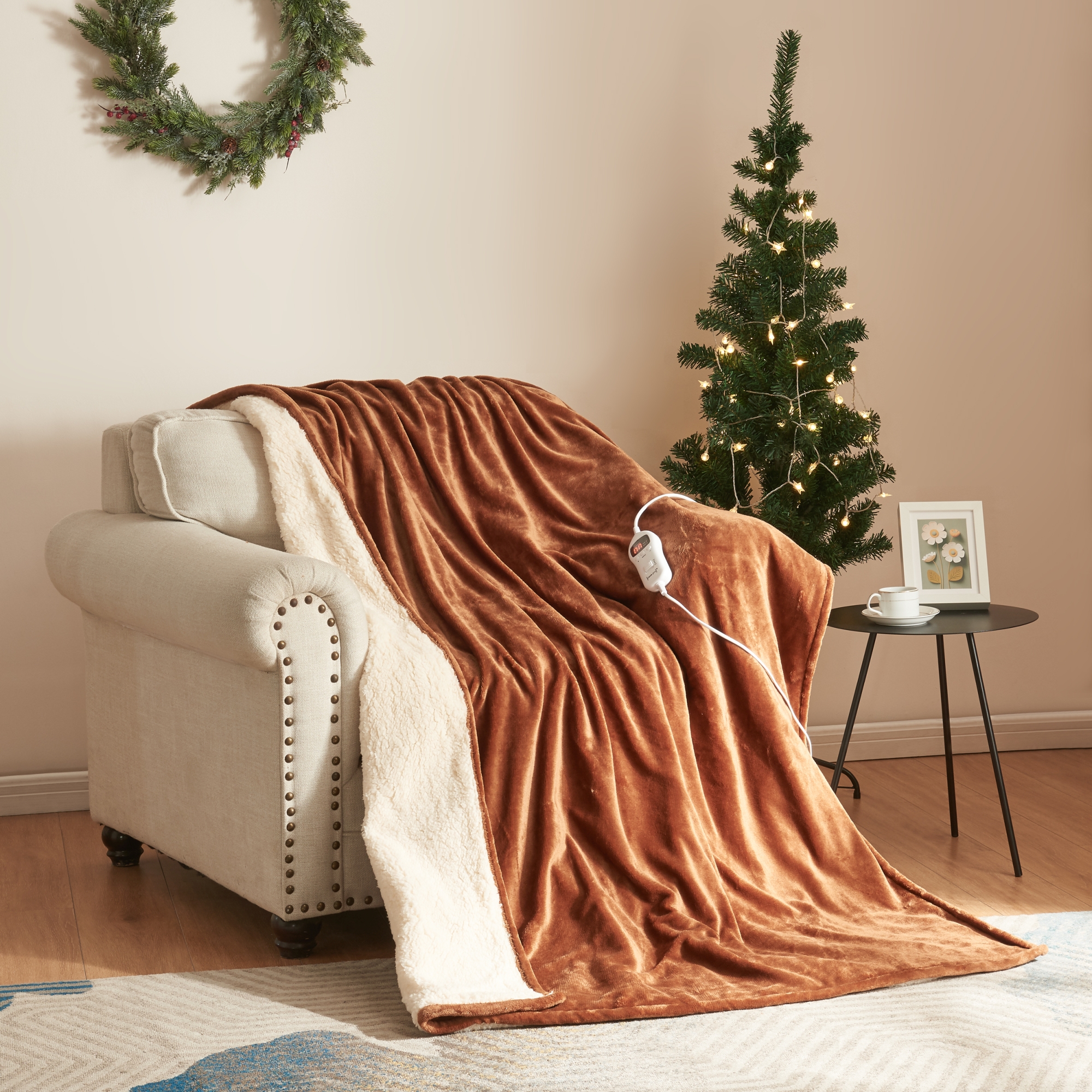 Patura electrica maro 180x130 cm cu 10 trepte de incalzire si timer