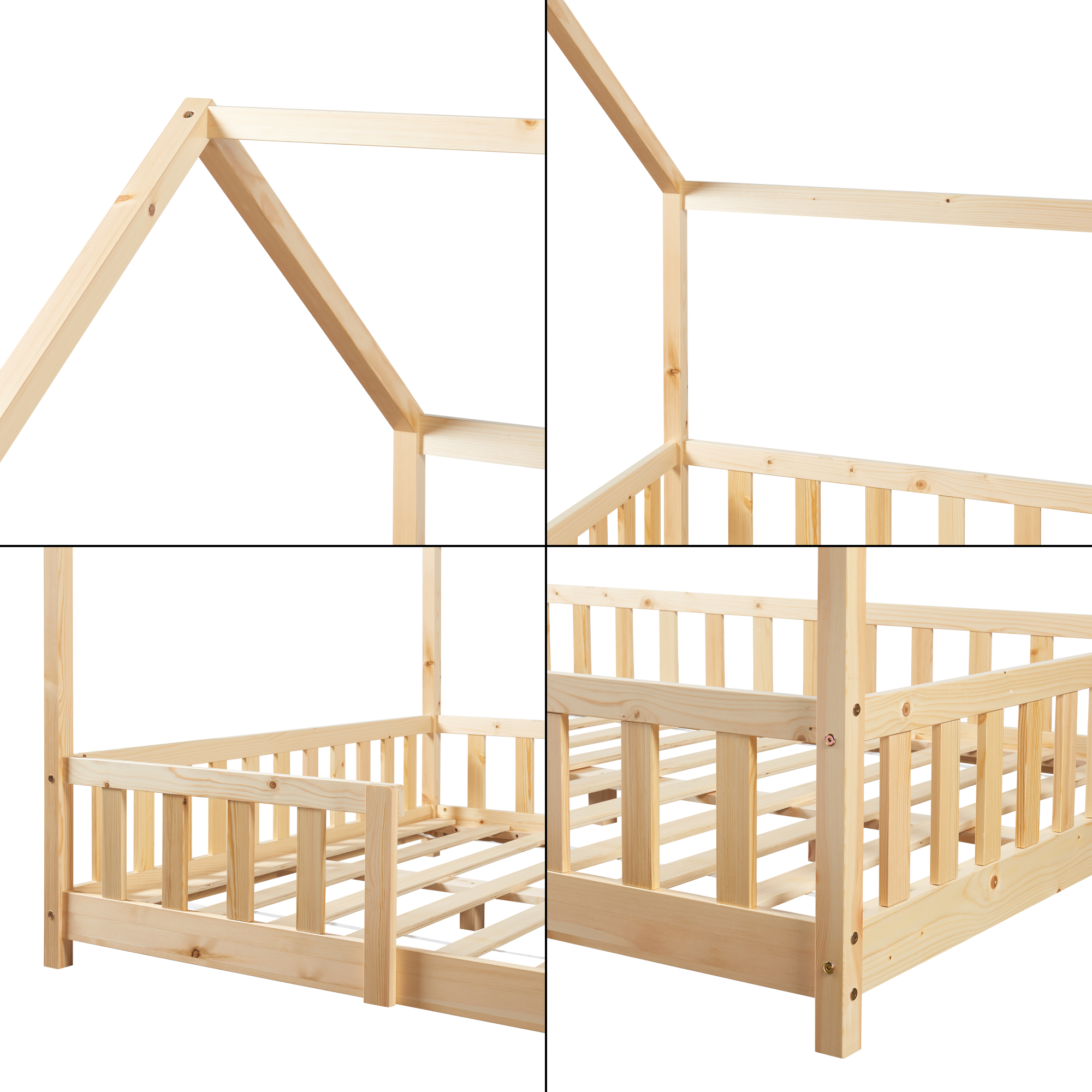 Pat căsuță pentru copii 140x200 cm din lemn de pin, natur