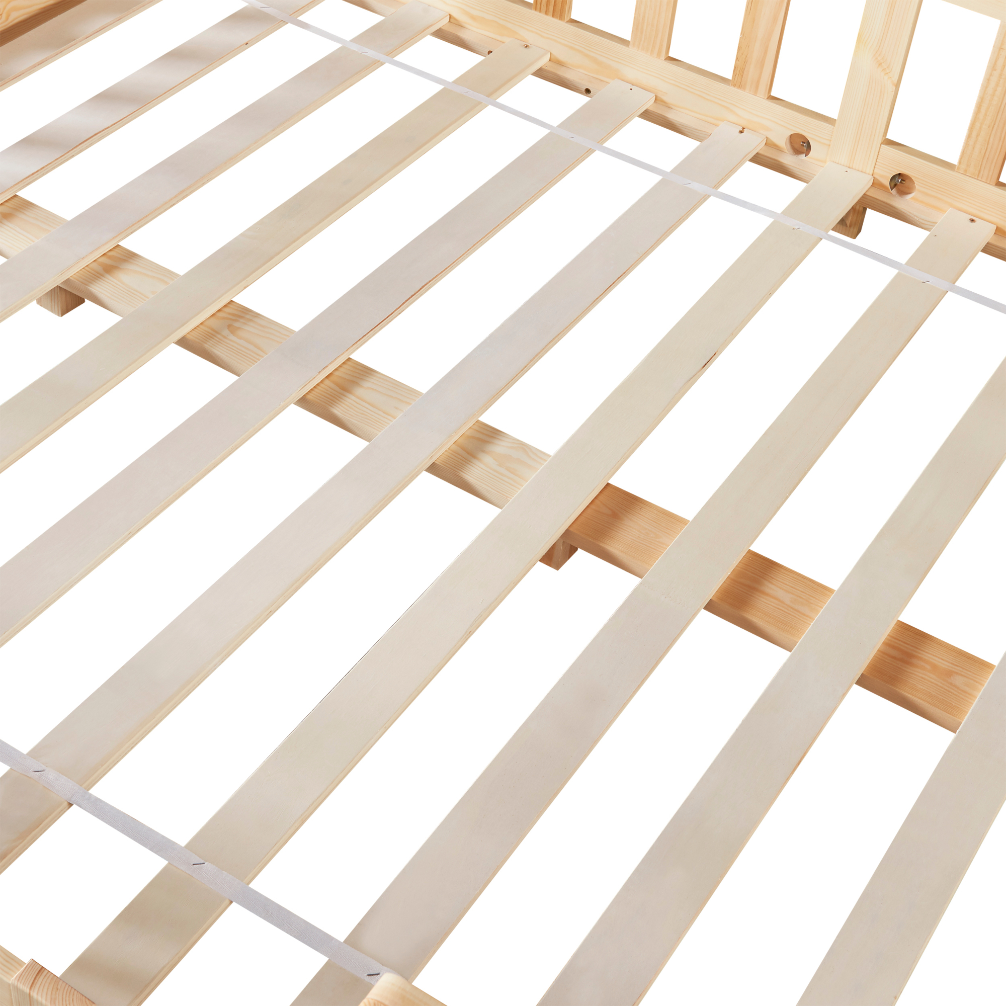 Pat pentru copii tip căsuță 120x200 cm din lemn natur, cu protecție