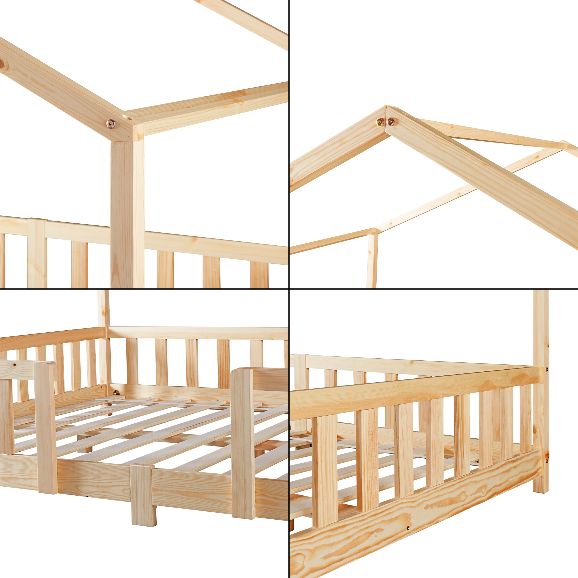 Pat pentru copii tip căsuță 120x200 cm din lemn, cu saltea inclusă