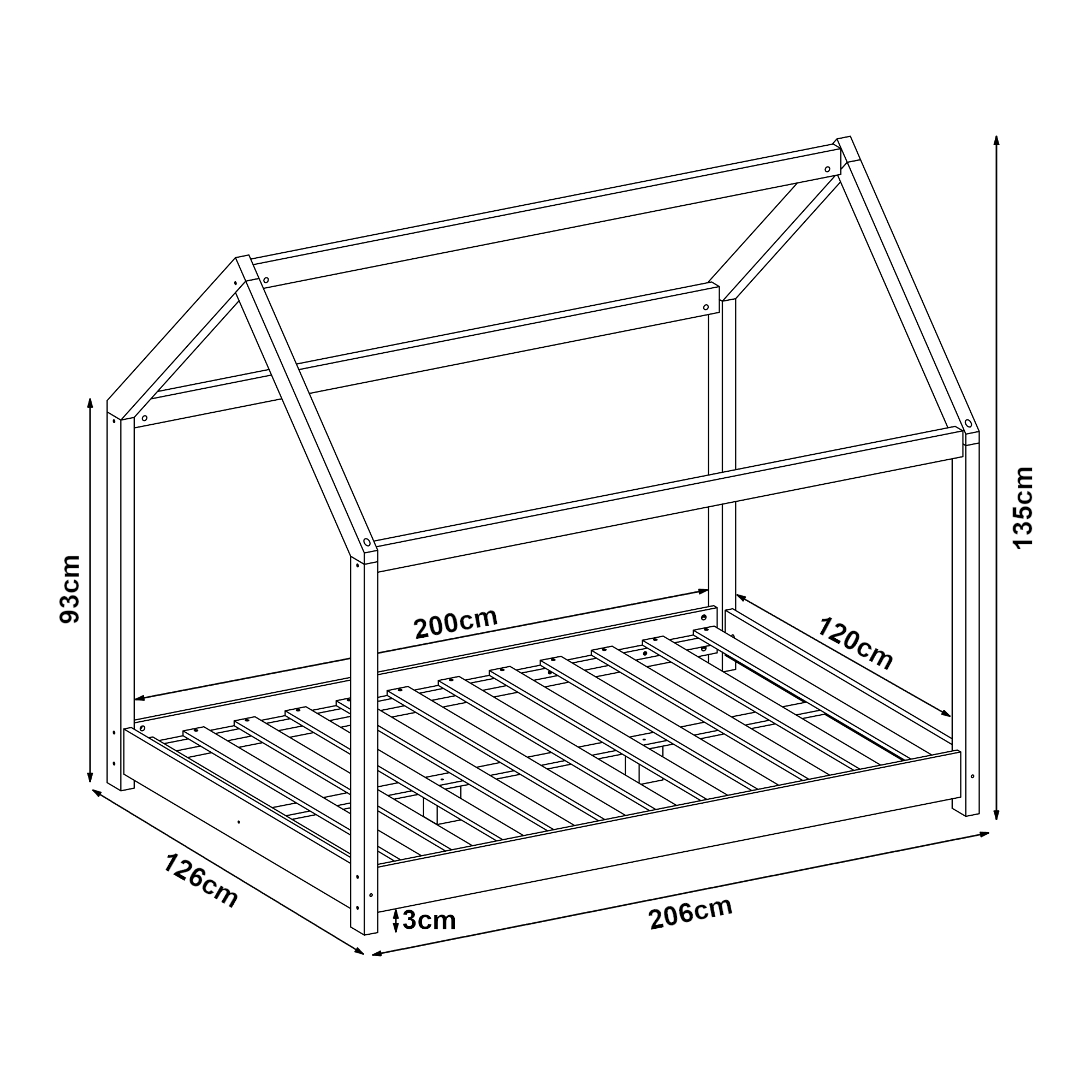 Pat copii tip căsuță Cerro 120x200 cm gri din lemn