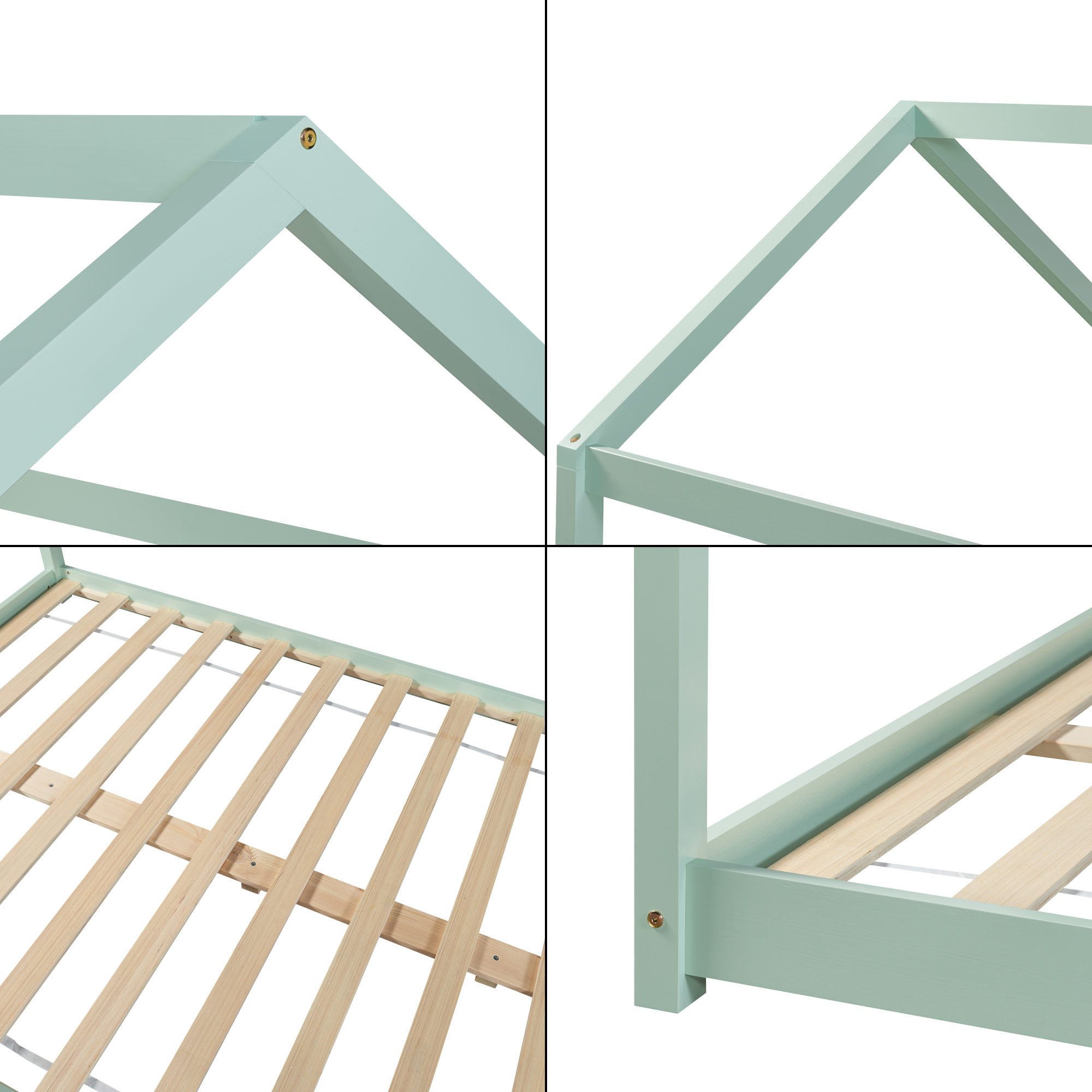 Pat copii tip căsuță din lemn 120x200 cm, mentă, Cerro