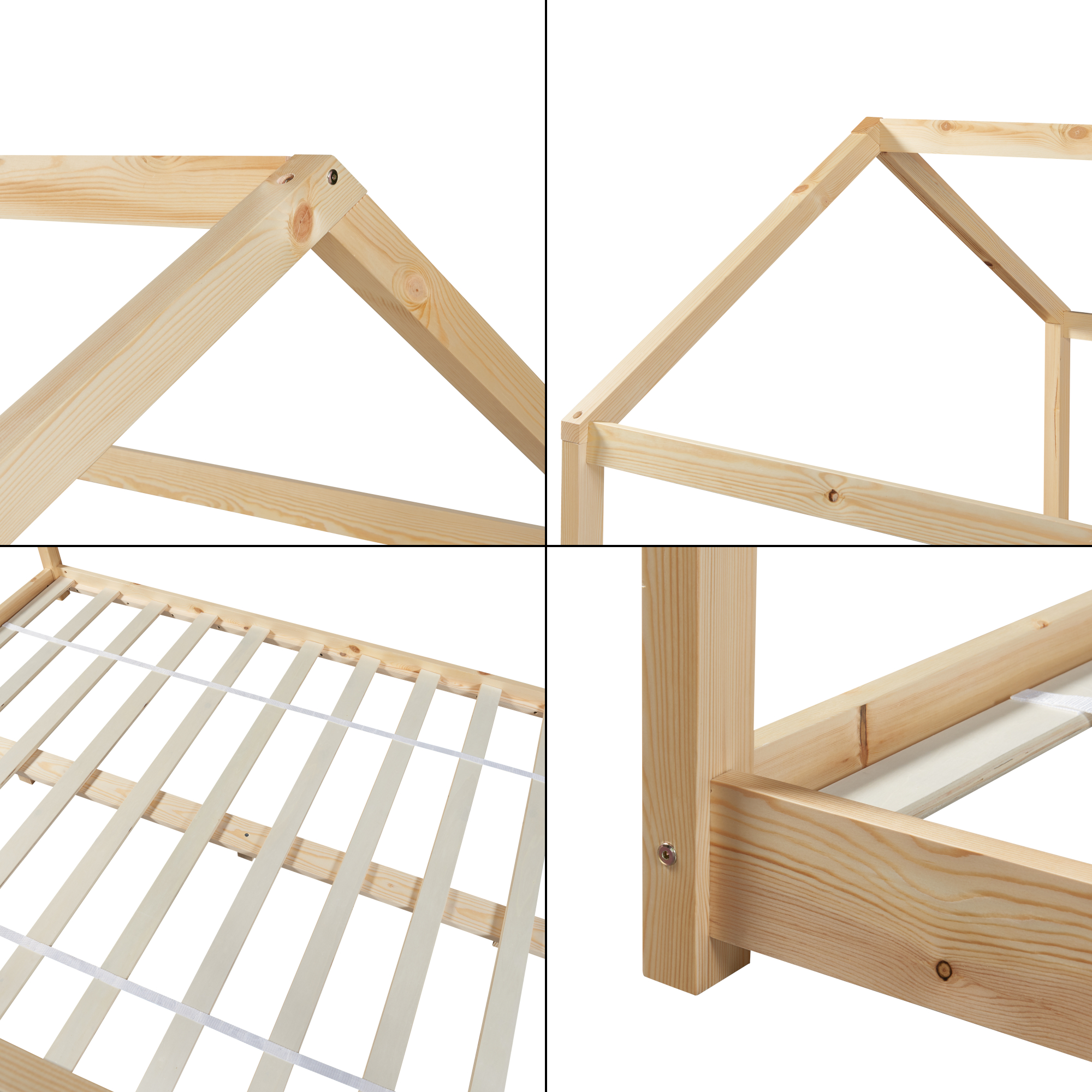 Pat copii tip căsuță Cerro 140x200 cm din lemn natur