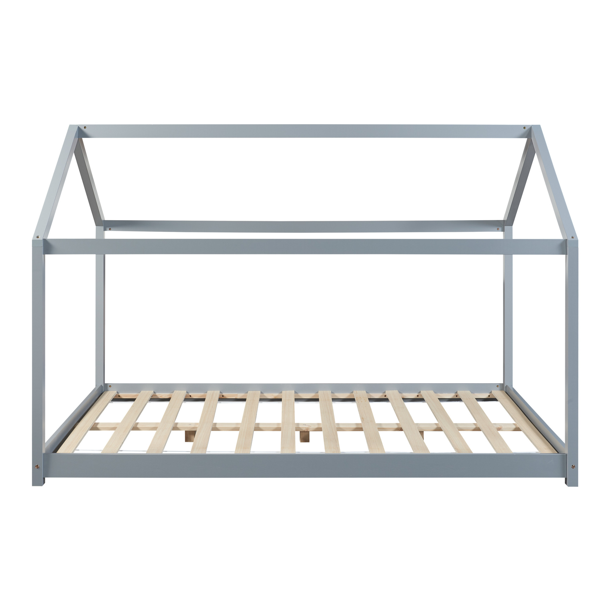 Pat copii tip căsuță Cerro 140x200 cm gri cu saltea inclusă