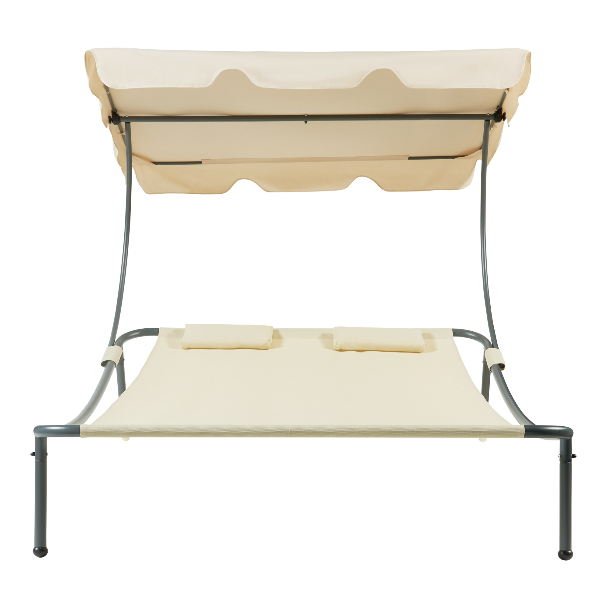 Șezlong dublu de grădină cu acoperiș reglabil Avigliano, bej