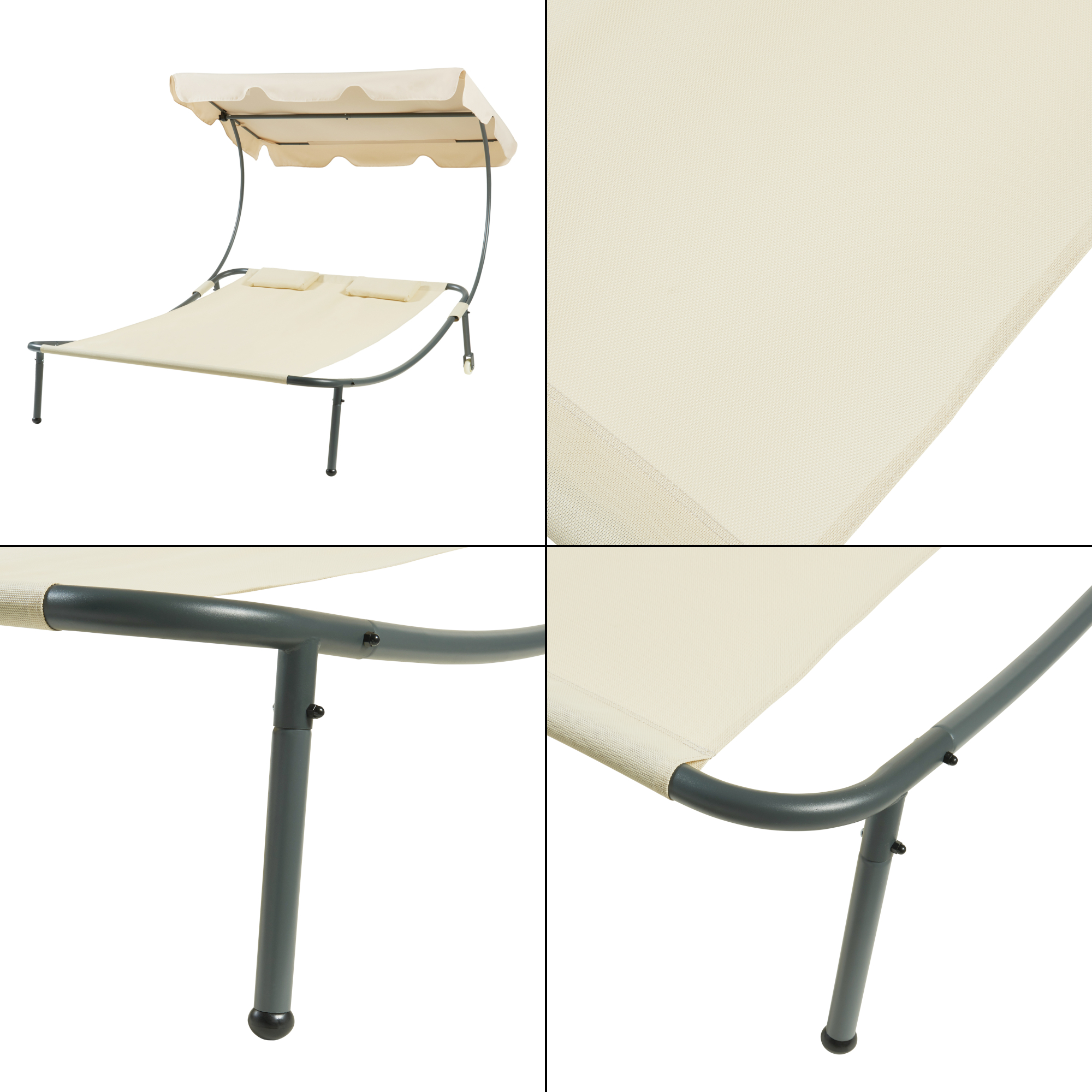 Șezlong dublu de grădină cu acoperiș reglabil Avigliano, bej